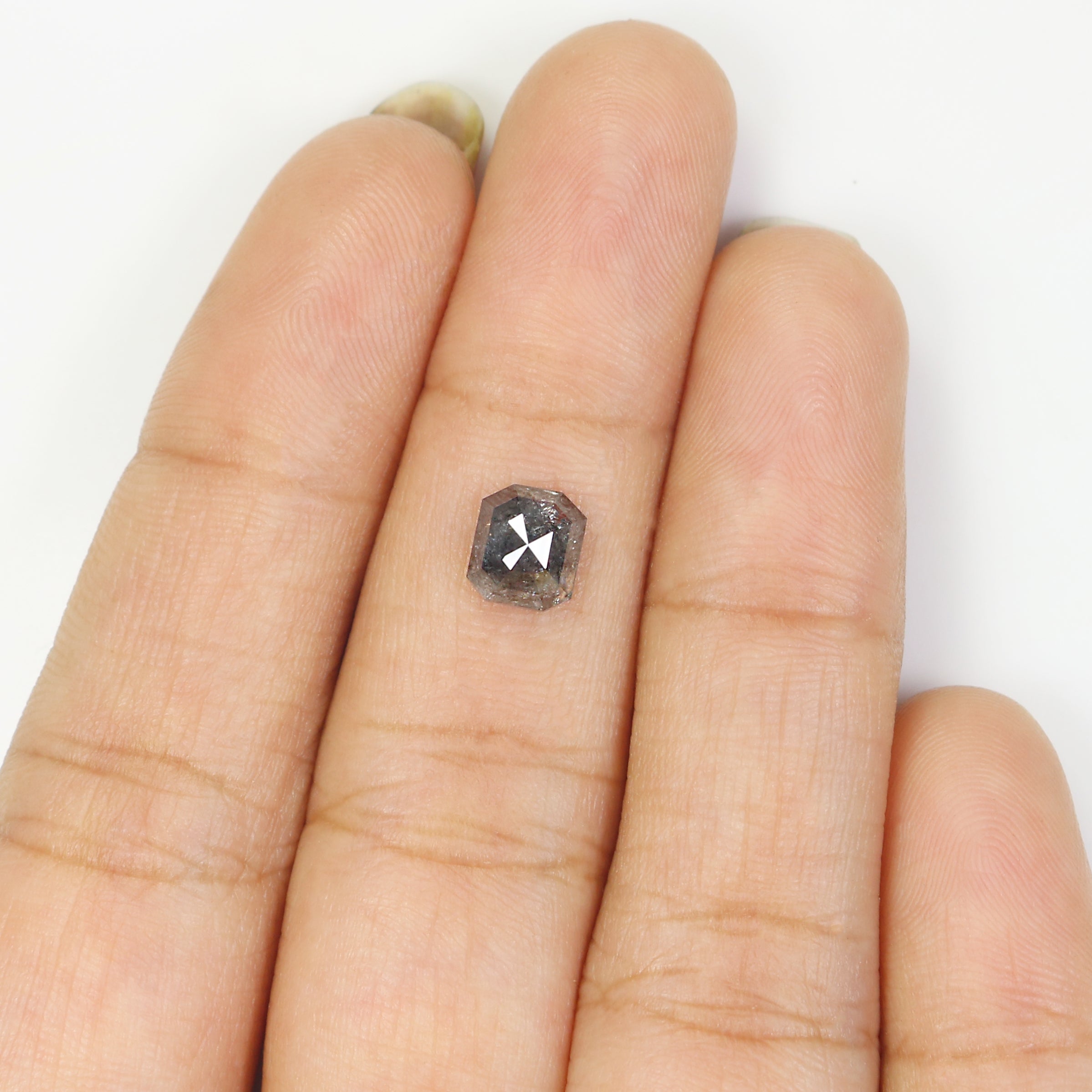 1.24 CT Natural Loose Emerald Shape Diamond Salt And Pepper Emerald Diamond 6.30 MM Natural Black Grey Color Emerald Rose Cut Diamond N2613