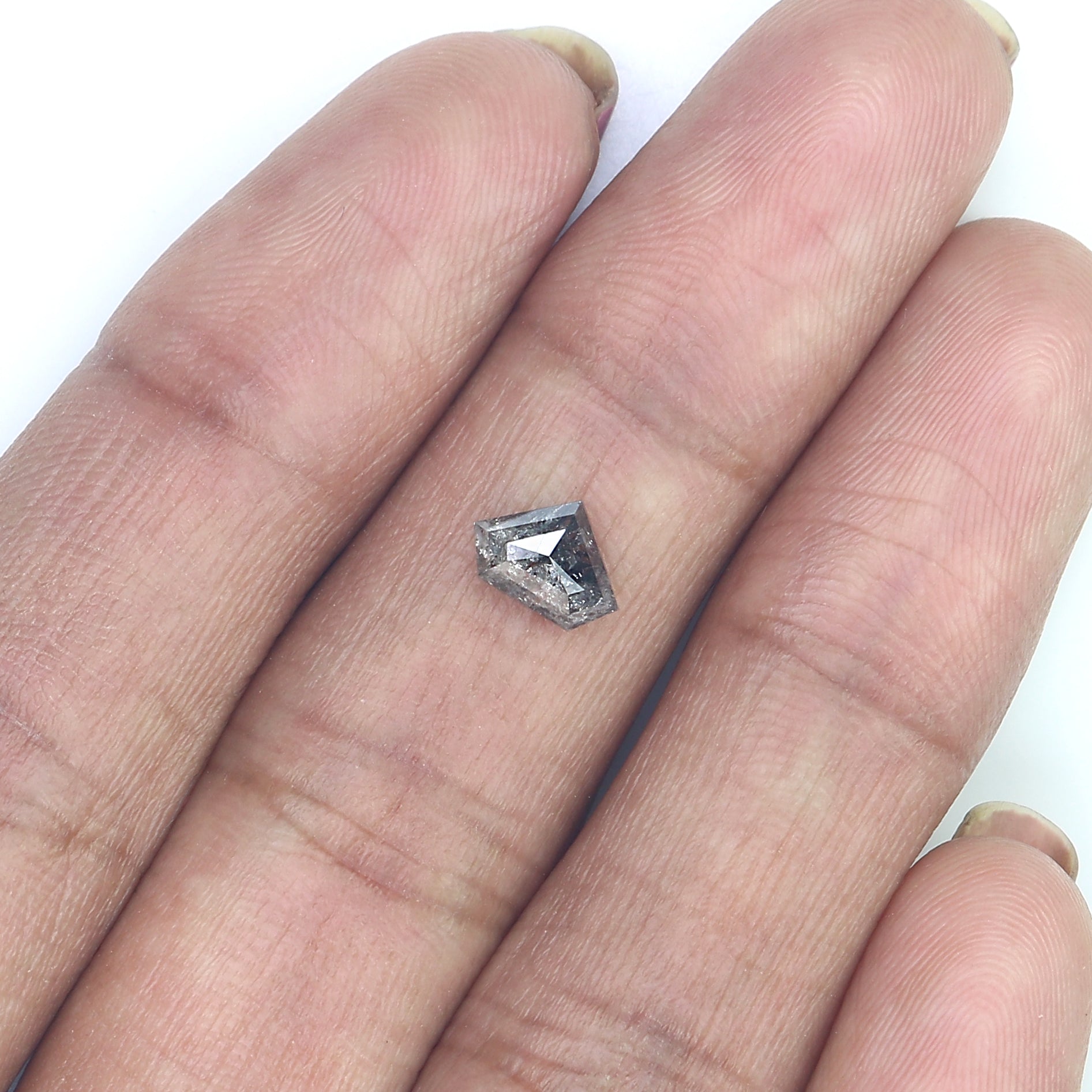 0.75 Ct Natural Loose Shield Shape Diamond Salt And Pepper Shield Cut Diamond 5.30 MM Black Gray Color Shield Shape Rose Cut Diamond QL9852