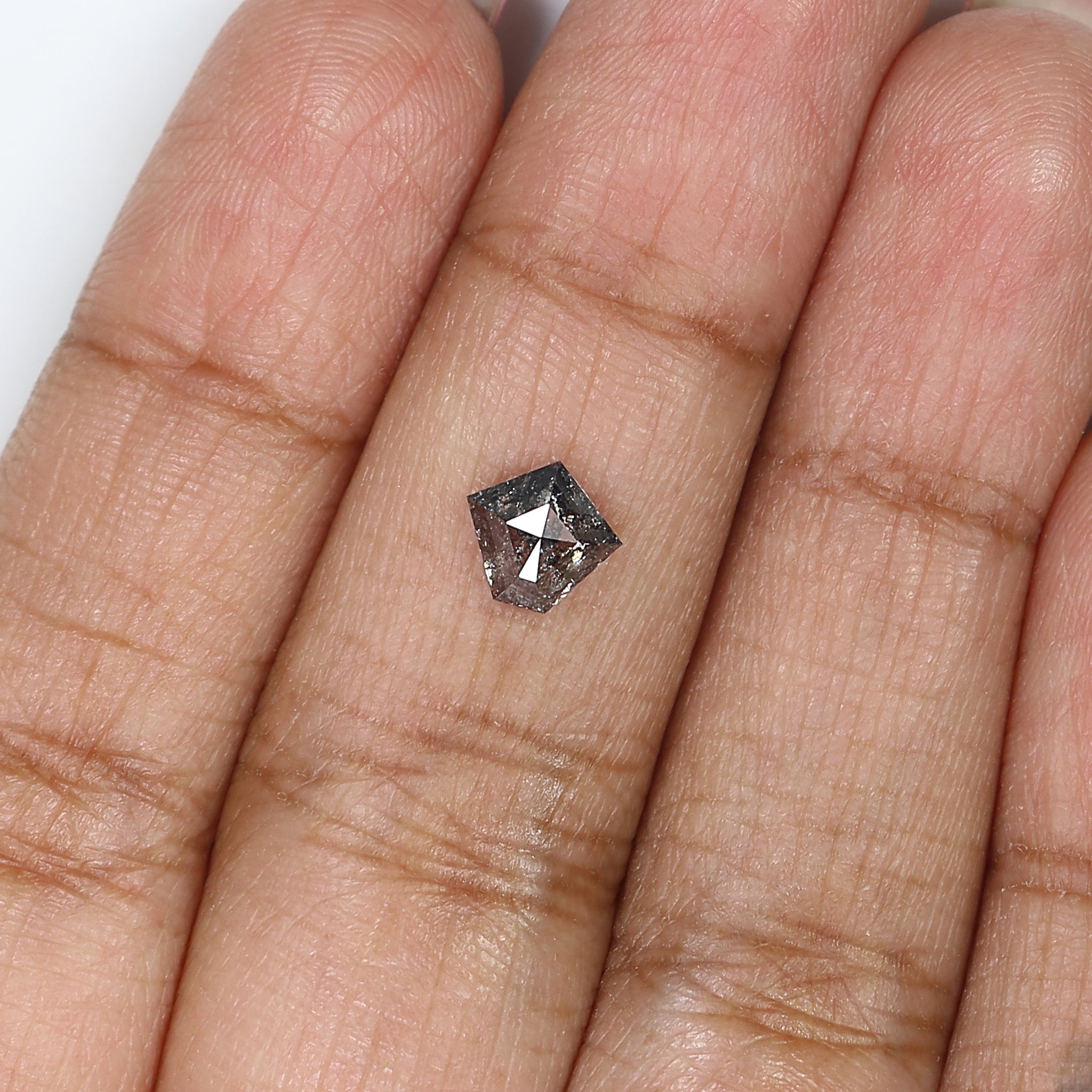 0.75 CT Natural Loose Pentagon Shape Diamond Salt And Pepper Pentagon Cut Diamond 6.30 MM Black Gray Color Pentagon Rose Cut Diamond QL9971