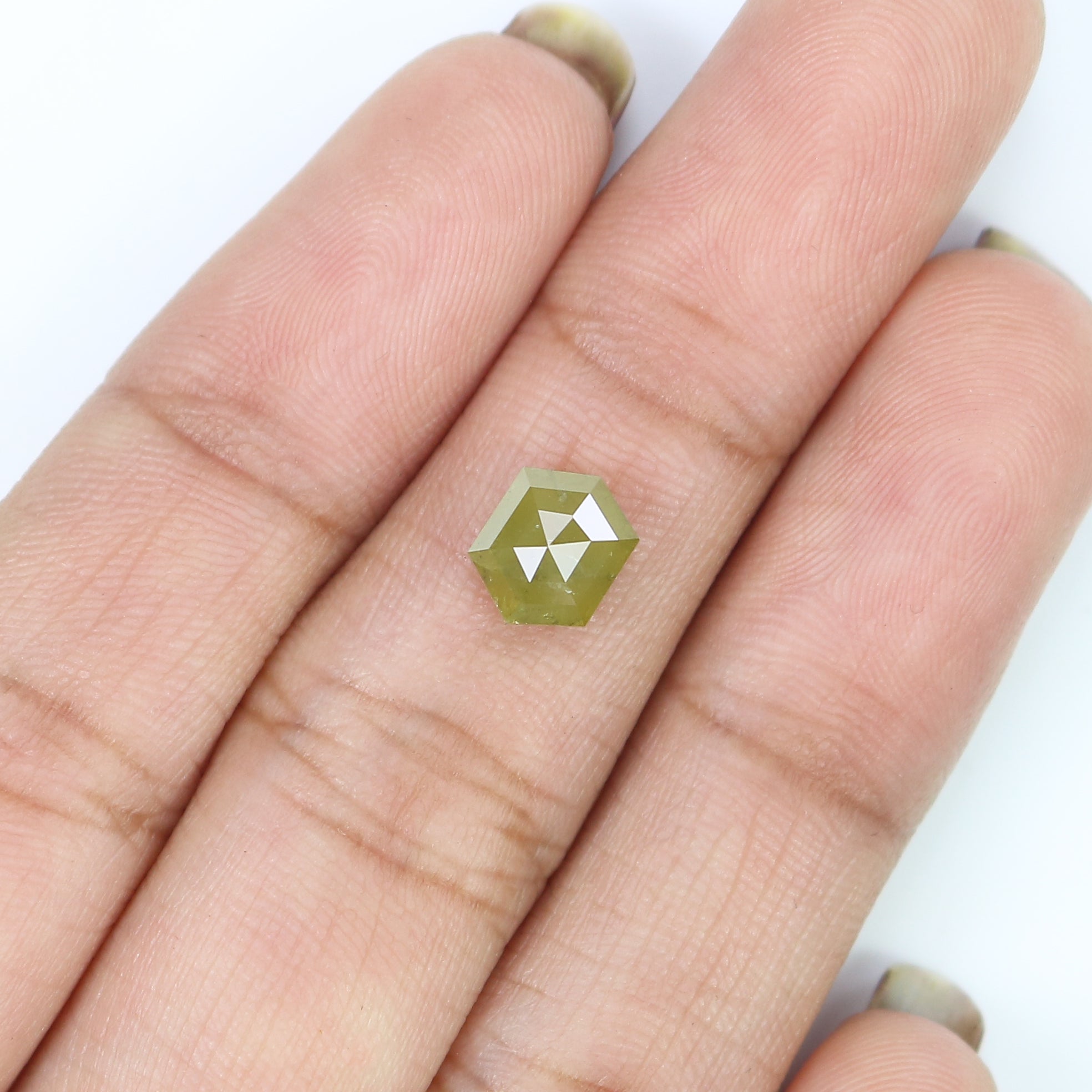 Natural Loose Hexagon Yellow Green Color Diamond 1.31 CT 7.35 MM Hexagon Shape Rose Cut Diamond KR2256