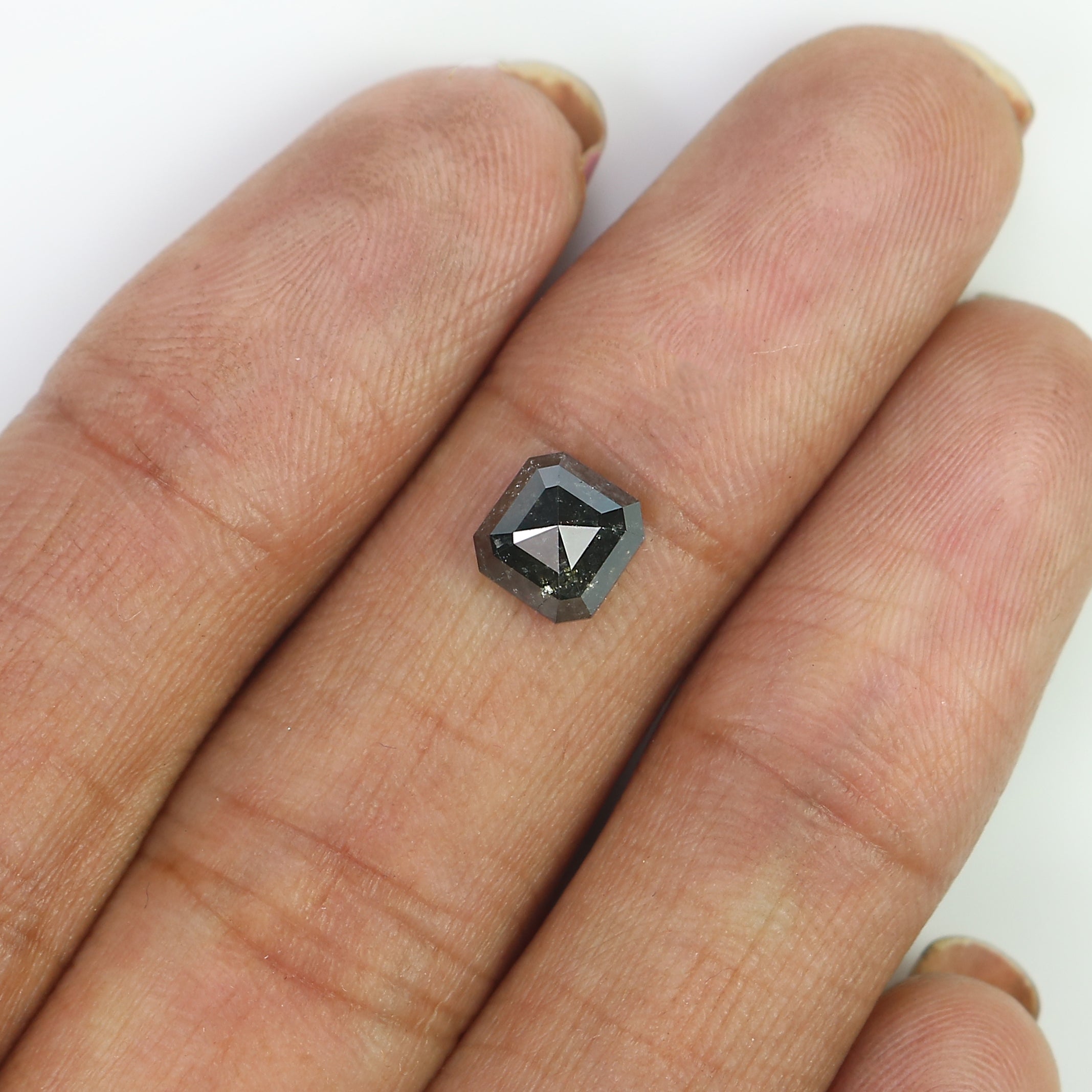 1.04 CT Natural Loose Emerald Shape Diamond Salt And Pepper Emerald Shape Diamond 5.85 MM Black Grey Color Emerald Rose Cut Diamond QK1942