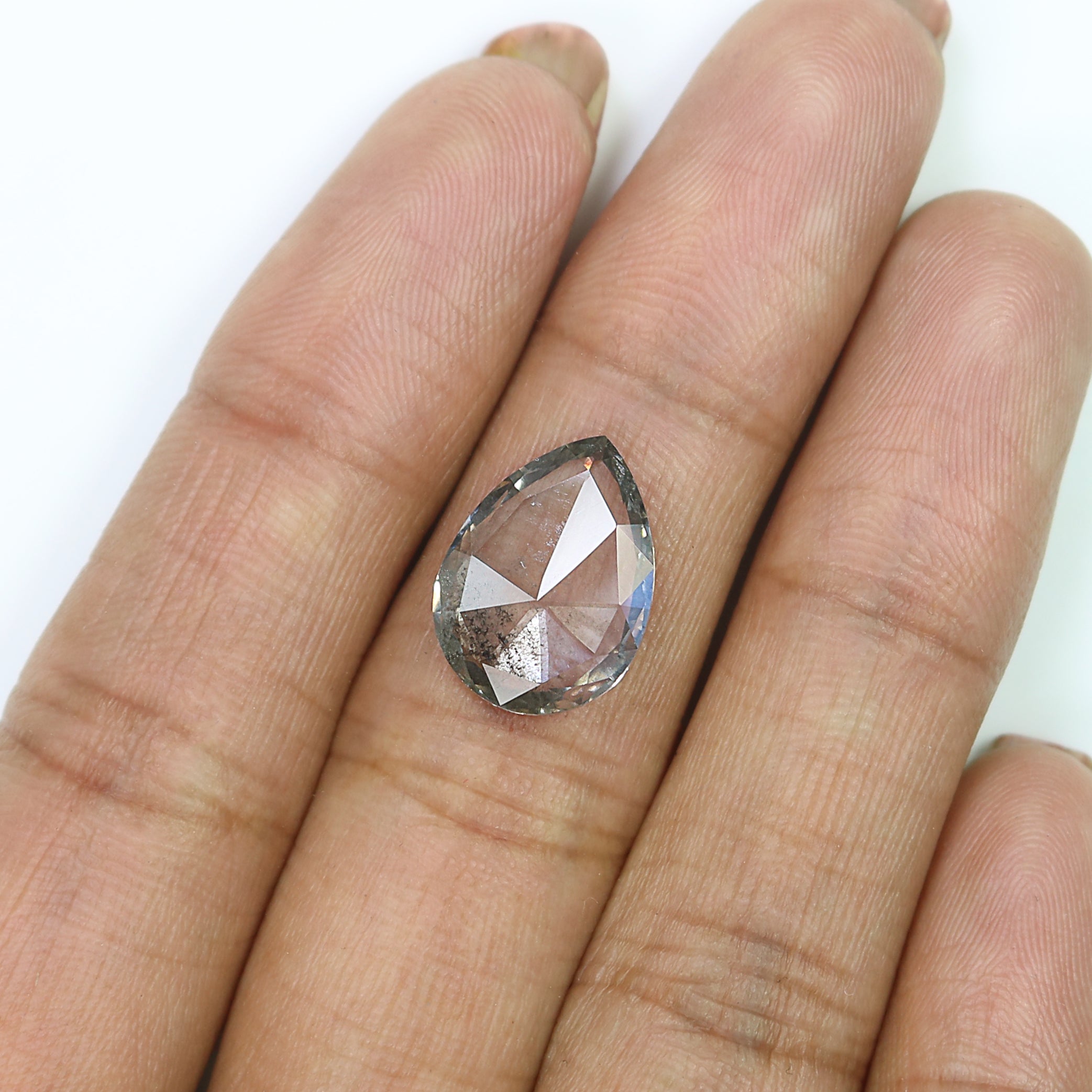 3.66 CT Pear Rose Cut Salt And Pepper Lab Grown 14.75 MM Loose Diamond CVD Fancy Black Grey Color Lab Created Antique Cut Diamonds L3578