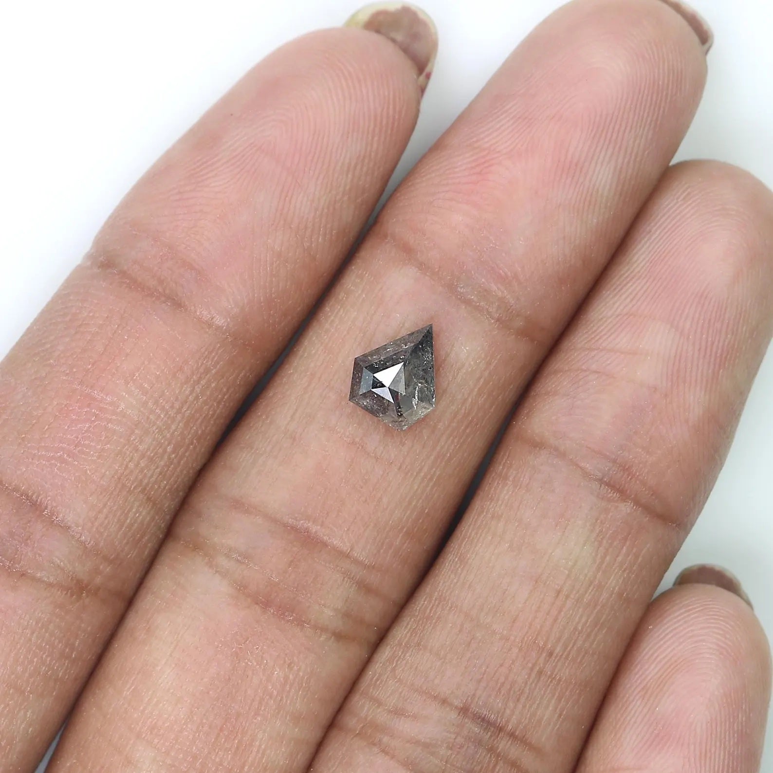 0.88 CT Natural Loose Shield Shape Diamond Salt And Pepper Shield Diamond 7.20 MM Natural Black Grey Color Shield Rose Cut Diamond QN9205