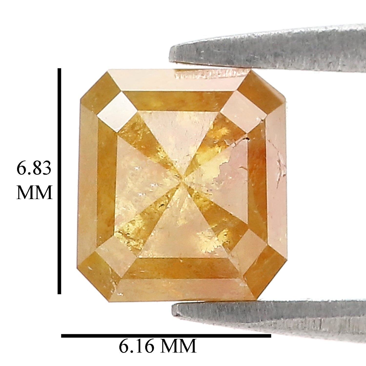 Natural Asscher Yellow Diamond 1.58 CT Loose Rose Cut Brown Stone 6.80 MM Rustic Diamond Asscher Diamond For Custom Engagement Ring L3633