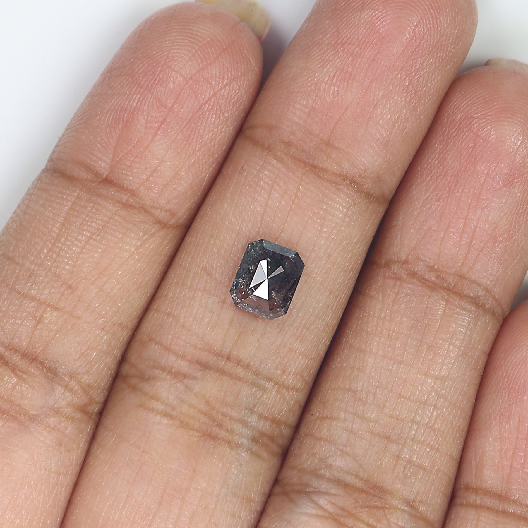 1.10 CT Natural Loose Emerald Shape Diamond Salt And Pepper Emerald Shape Diamond 6.50 MM Black Grey Color Emerald Rose Cut Diamond QL974