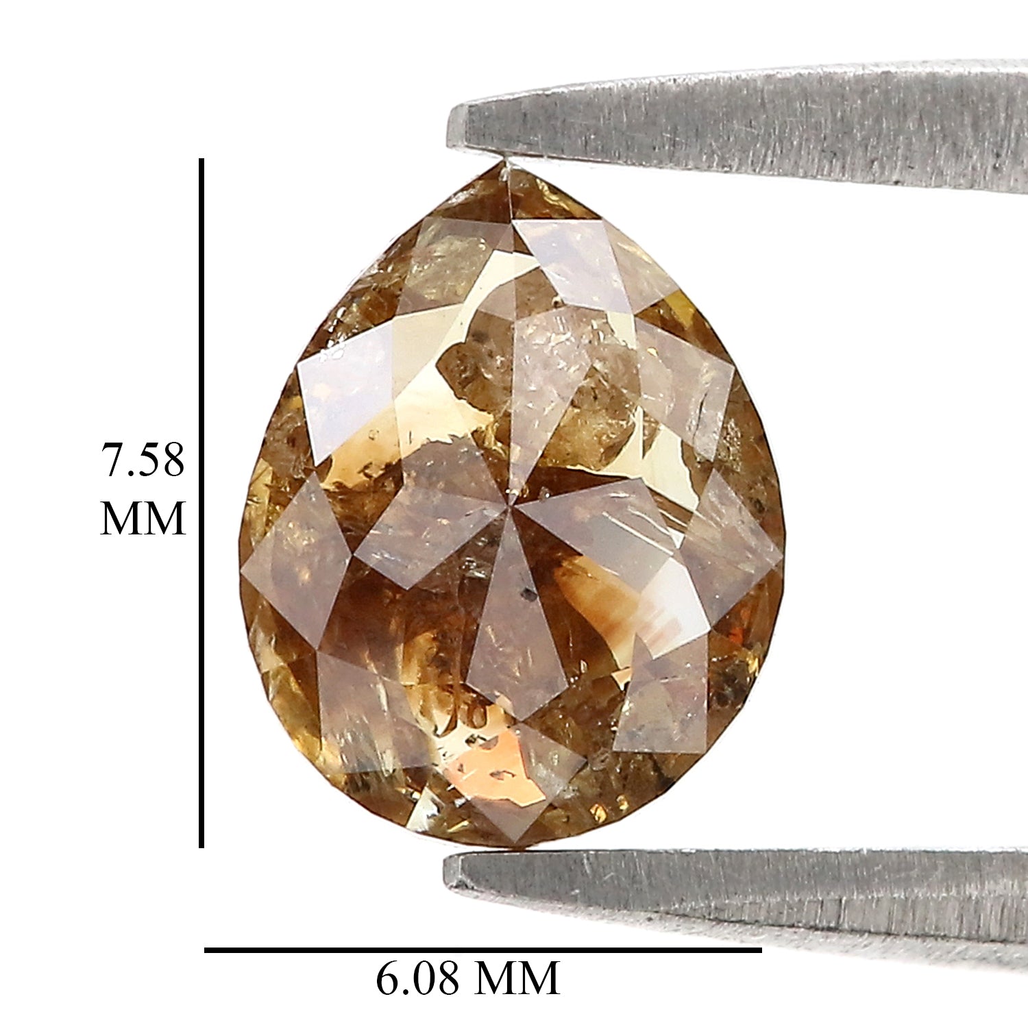 Natural Pear Brown Diamond 1.22 CT Loose Rose Cut Brown Stone 7.60 MM Rustic Diamond Pear Diamond For Custom Engagement Ring L3661