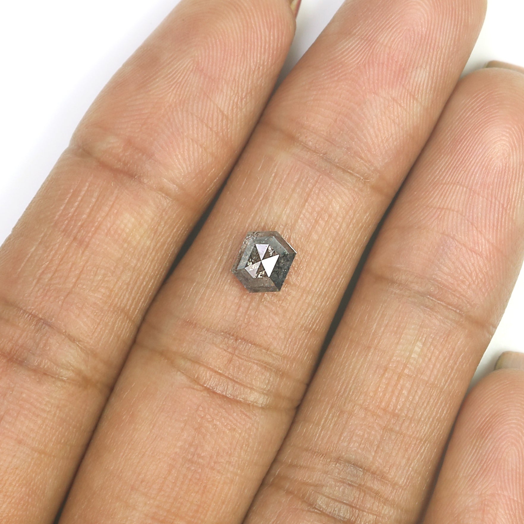 1.00 CT Natural Loose Hexagon Shape Diamond Salt And Pepper Hexagon Diamond 6.35 MM Black Grey Color Hexagon Shape Rose Cut Diamond KDL276
