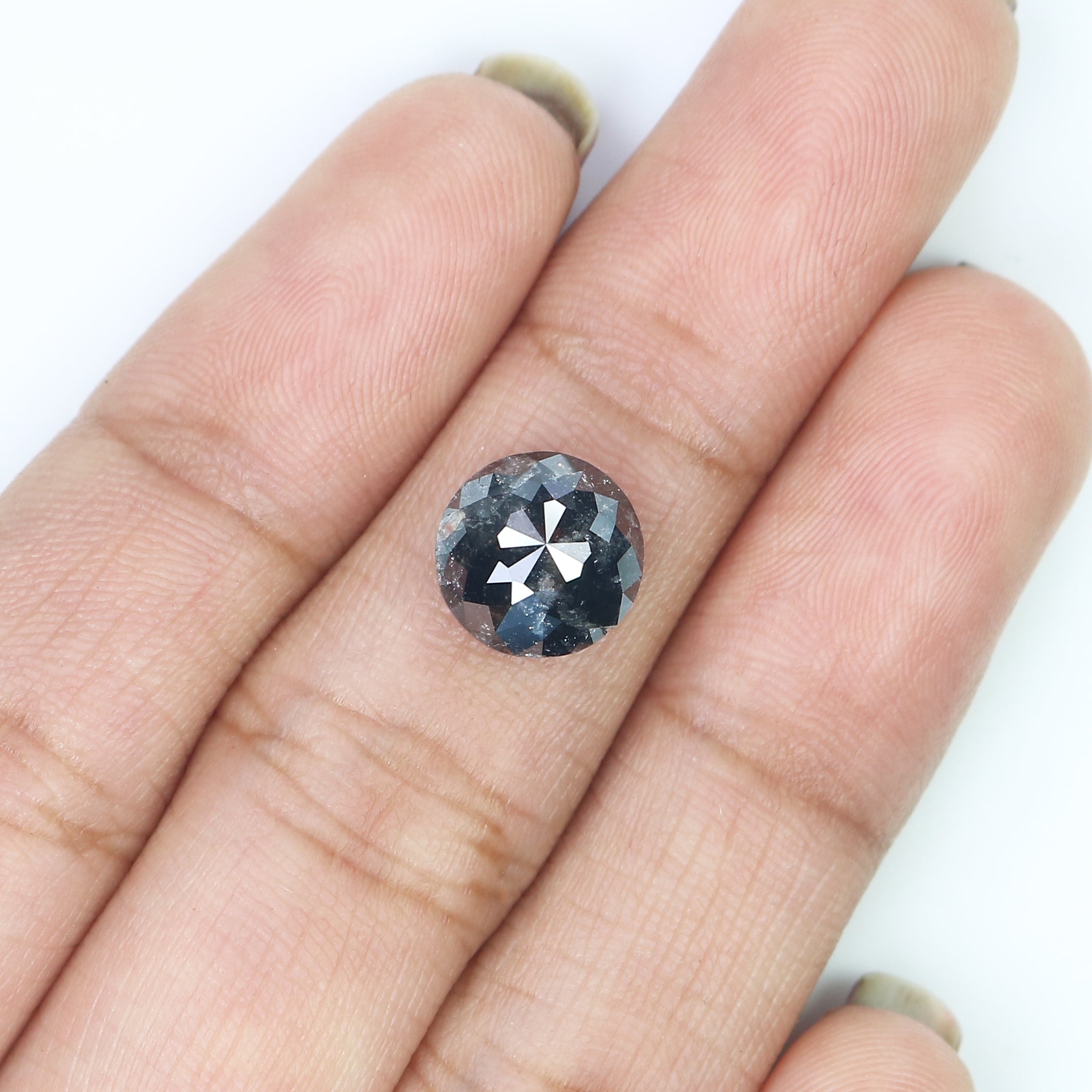 2.97 Ct Natural Loose Round Rose Cut Diamond Black Grey Color Rose Cut Diamond 8.85 MM Natural Loose Salt And Pepper Rose Cut Diamond QL064