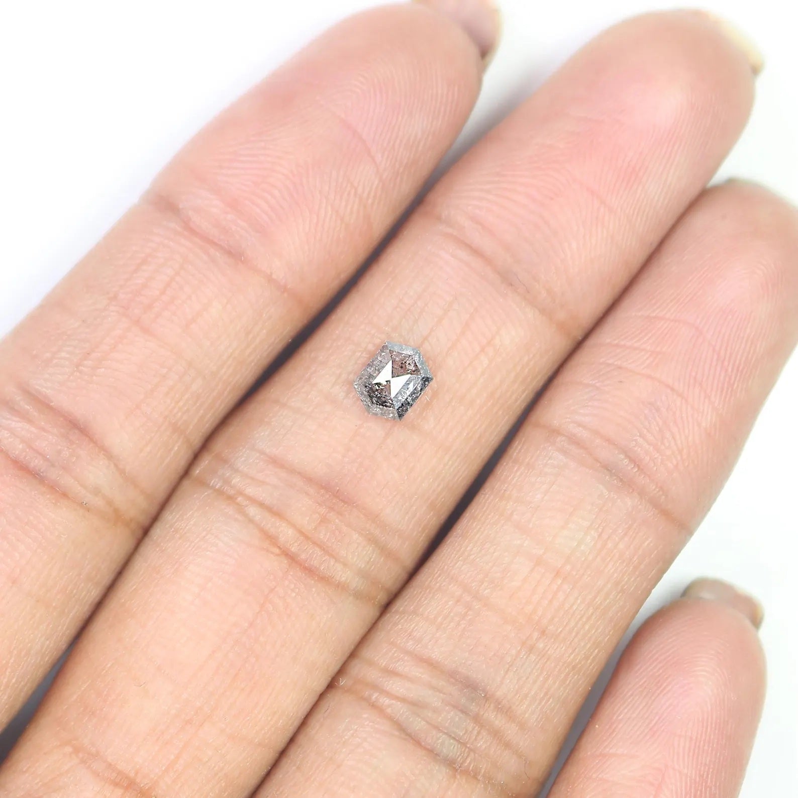 0.55 Ct Natural Loose Hexagon Shape Diamond Salt And Pepper Hexagon Diamond 5.50 MM Natural Black Grey Color Hexagon Rose Cut Diamond QN1481
