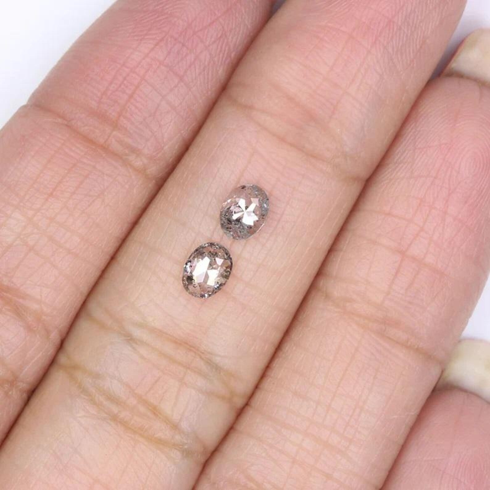 0.63 CT Natural Loose Oval Pair Diamond Salt And Pepper Oval Cut Diamond 4.75 MM Natural Loose Black Grey Color Oval Rose Cut Diamond NQ885