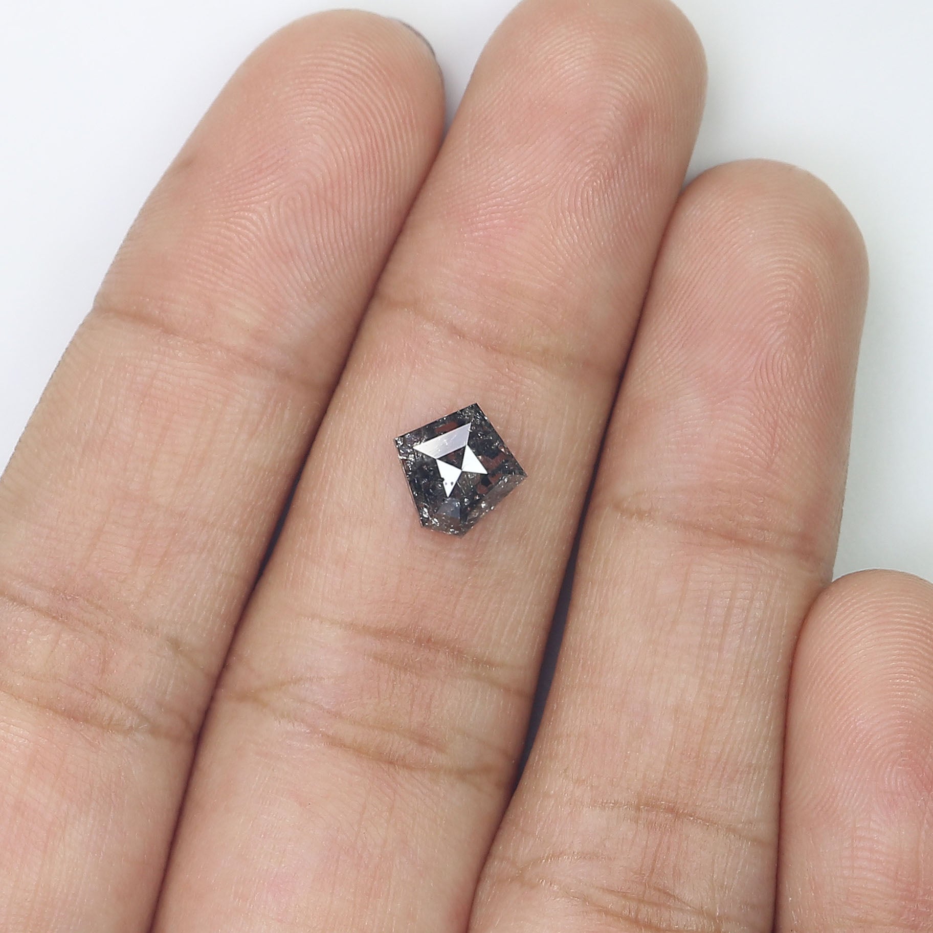 1.10 Ct Natural Loose Pentagon Shape Diamond Salt And Pepper Pentagon Cut Diamond 7.45 MM Black Gray Color Pentagon Rose Cut Diamond QL601