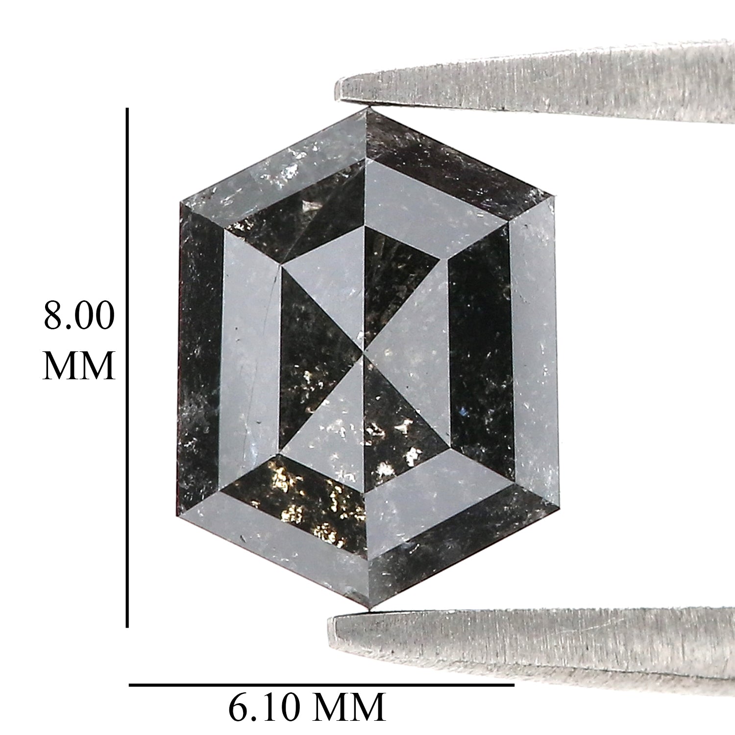 1.55 CT Natural Loose Hexagon Shape Diamond Salt And Pepper Hexagon Diamond 8.00 MM Black Grey Color Hexagon Shape Rose Cut Diamond QL734