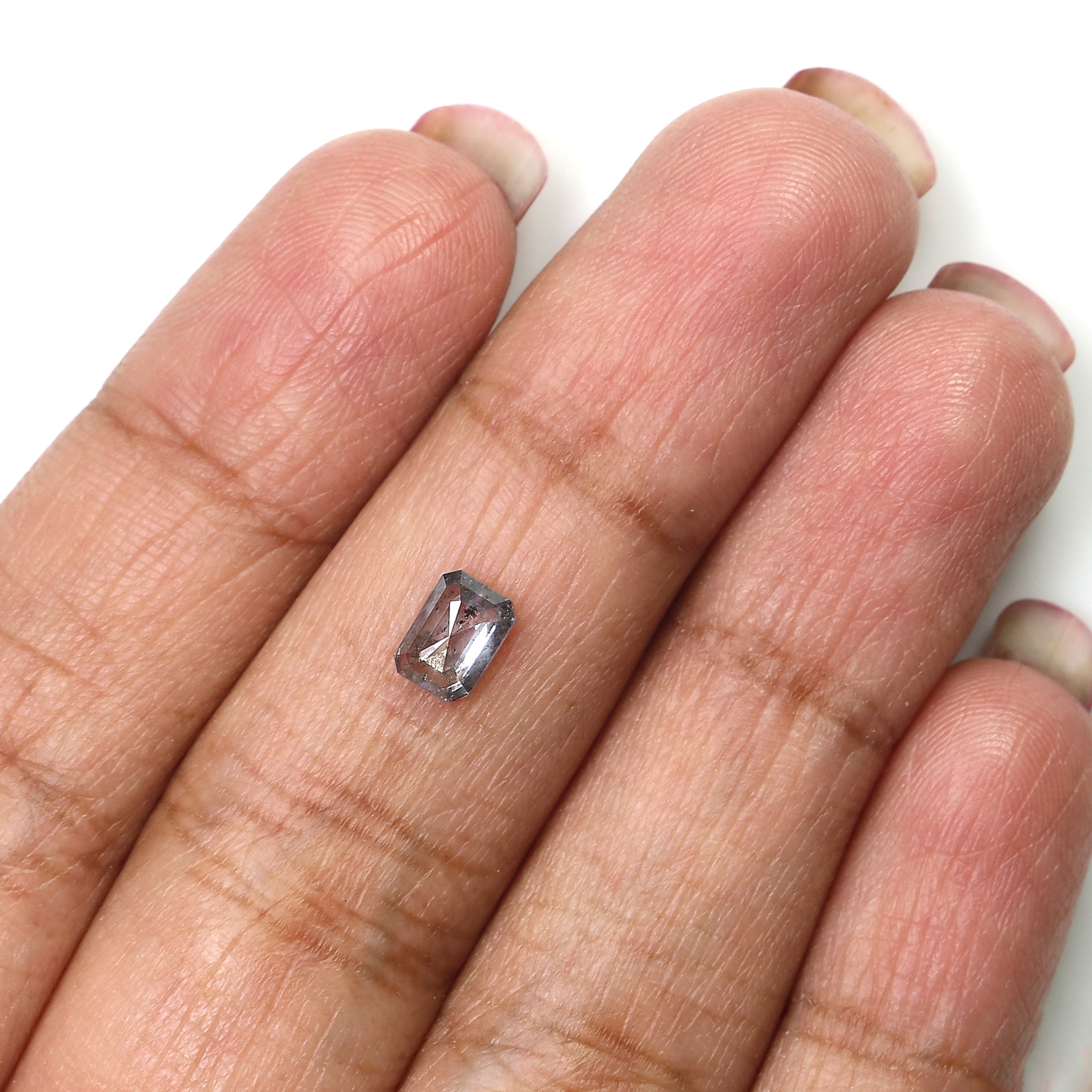 0.65 CT Natural Loose Emerald Shape Diamond Salt And Pepper Emerald Shape Diamond 5.70 MM Black Grey Color Emerald Rose Cut Diamond QL9579