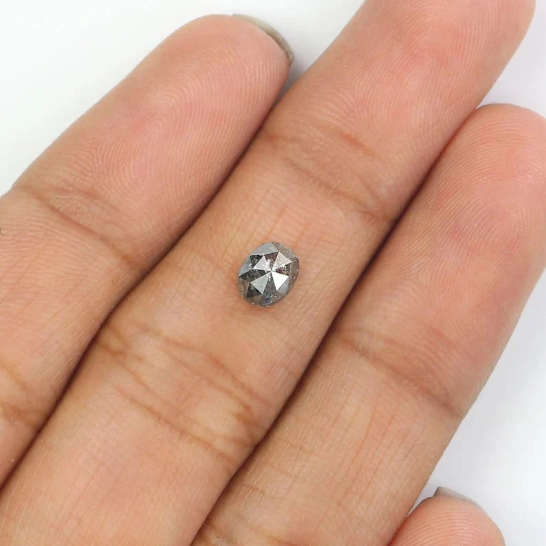 0.52 Ct Natural Loose Oval Shape Diamond Salt And Pepper Oval Cut Diamond 5.30 MM Natural Black Grey Color Oval Rose Cut Diamond NQ9258