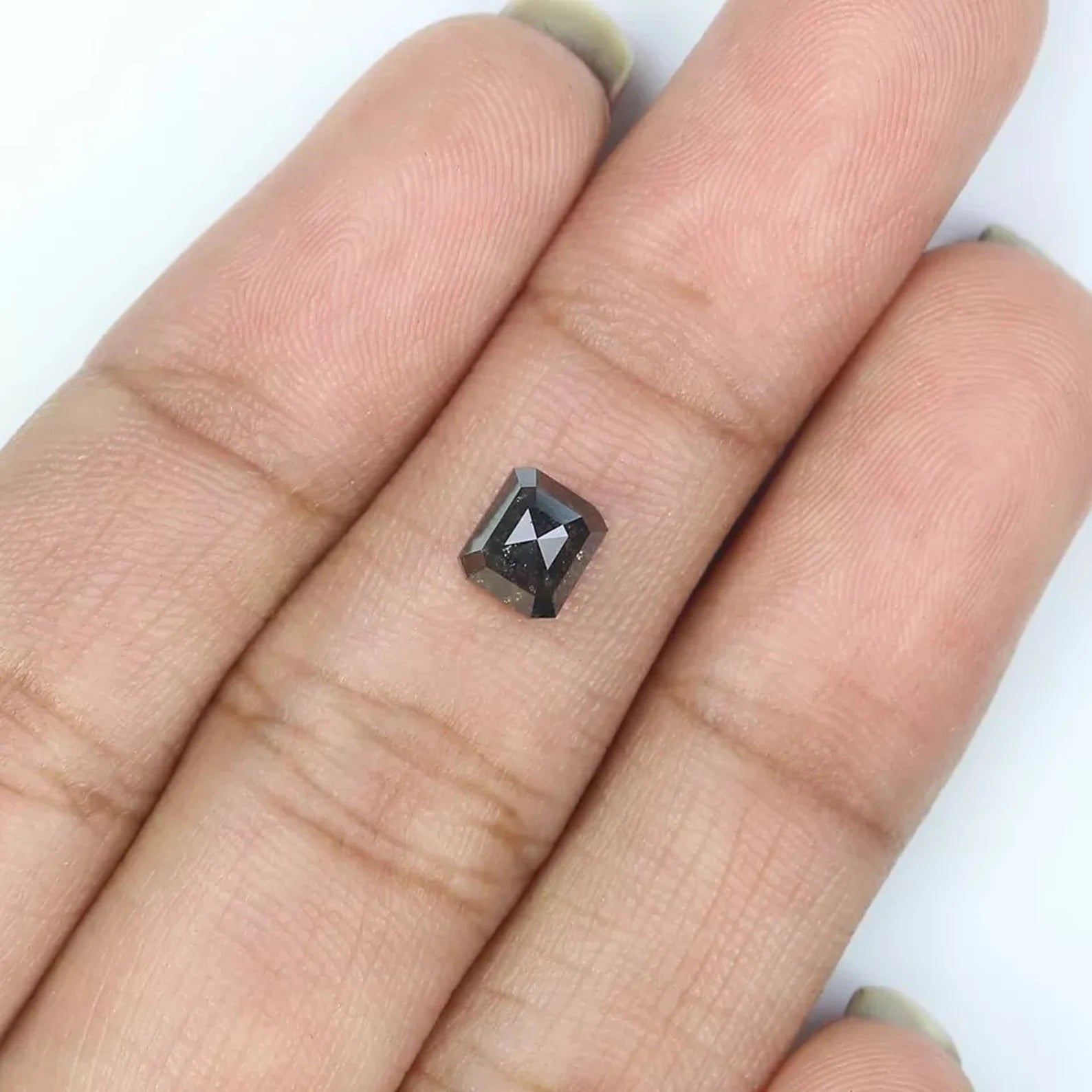 0.76 CT Natural Loose Emerald Shape Diamond Salt And Pepper Diamond 5.35 MM Natural Loose Diamond Black Grey Emerald Rose Cut Diamond NQ7462
