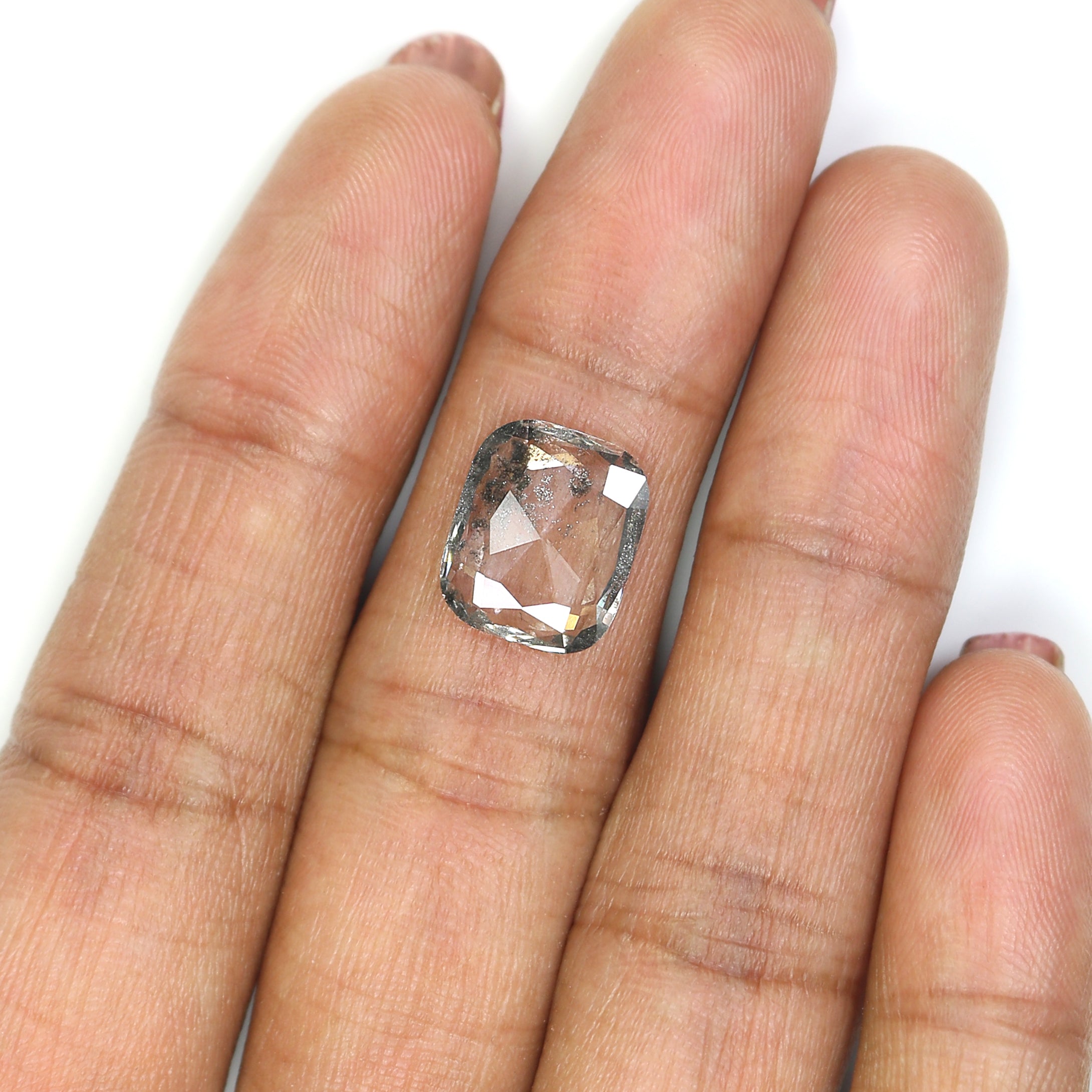 2.41 CT Cushion Rose Cut Salt And Pepper Lab Grown 11.75 MM Loose Diamond CVD Fancy Black Grey Color Lab Created Antique Cut Diamonds L3526