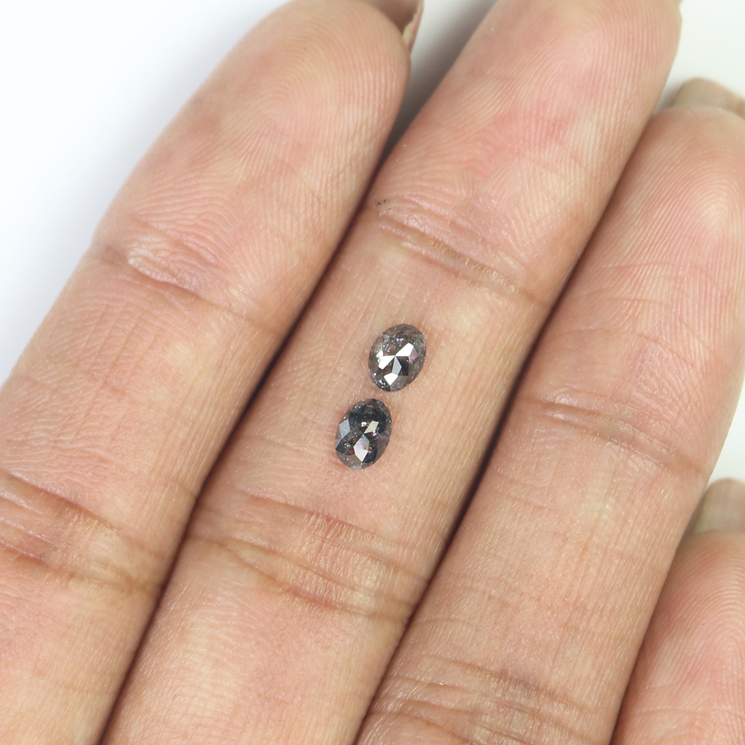 0.49 CT Natural Loose Oval Cut Pair Diamond Salt And Pepper Oval Shape Diamond 4.85 MM Natural Black Grey Color Oval Rose Cut Diamond L2772