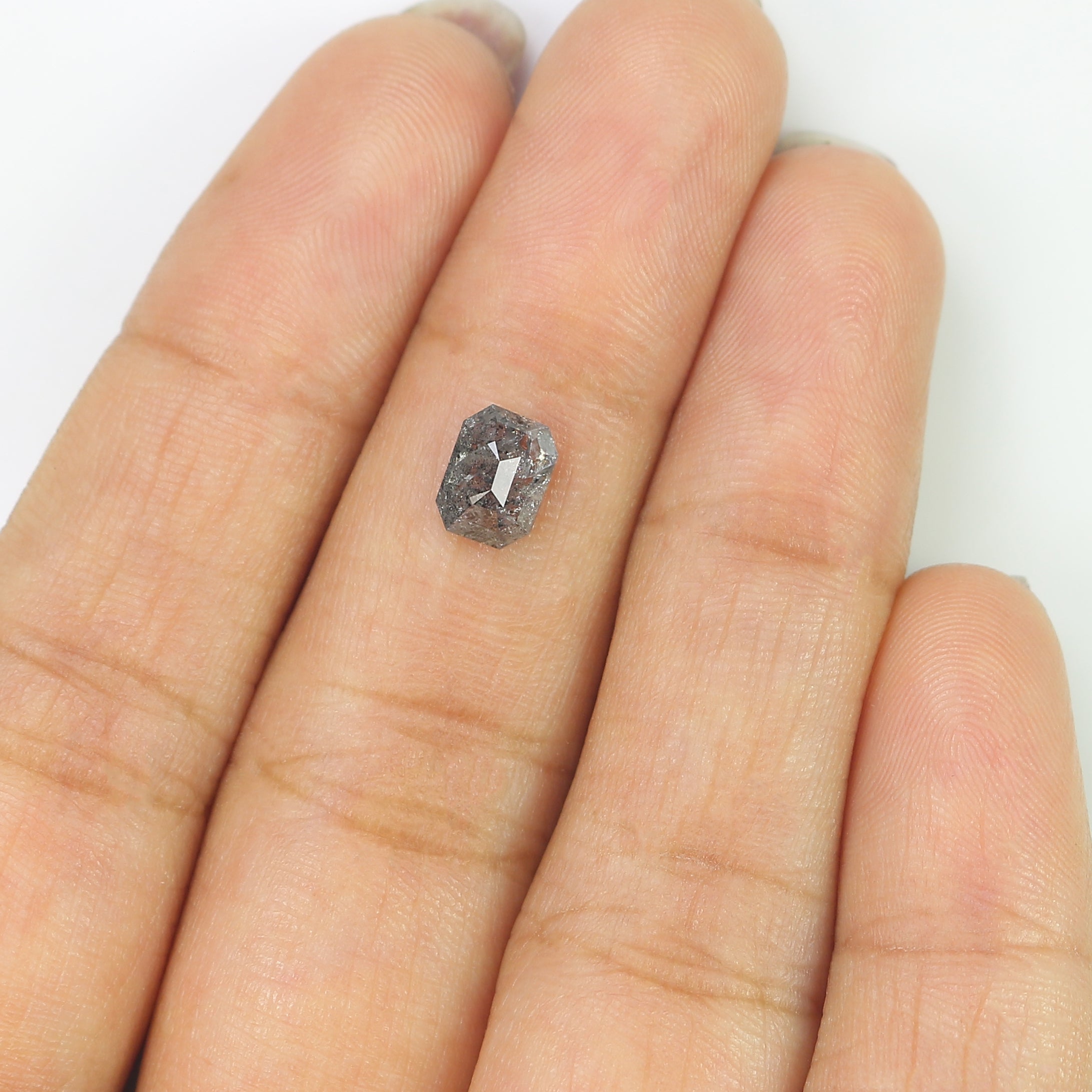 0.95 CT Natural Loose Emerald Shape Diamond Salt And Pepper Emerald Shape Diamond 6.65 MM Black Grey Color Emerald Rose Cut Diamond LQ2017