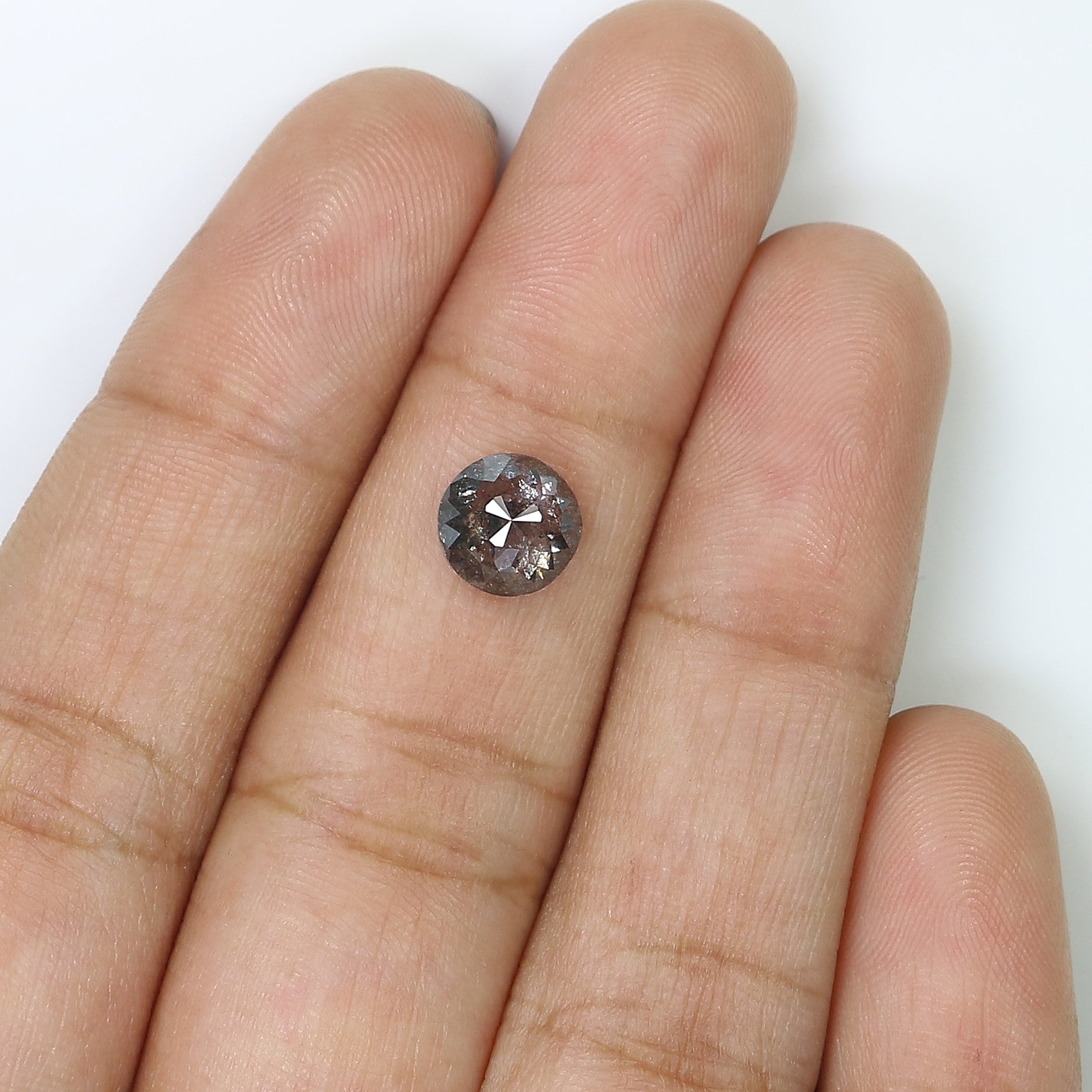 1.57 Ct Natural Loose Round Rose Cut Diamond Salt And Pepper Round Diamond 7.05 MM Natural Loose Black Grey Color Rose Cut Diamond QL9234