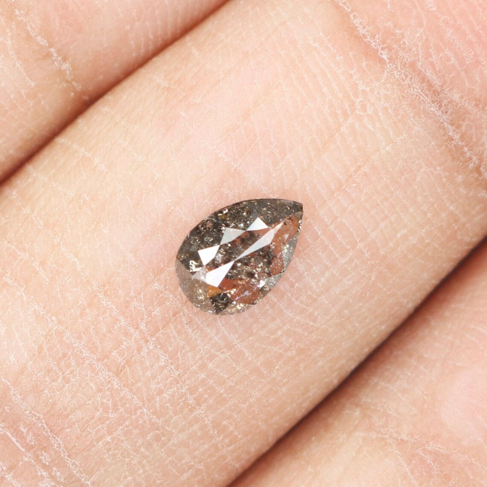 0.41 CT Natural Loose Pear Shape Diamond Salt And Pepper Diamond 6.05 MM Natural Loose Diamond Black Grey Color Pear Rose Cut Diamond NQ1007