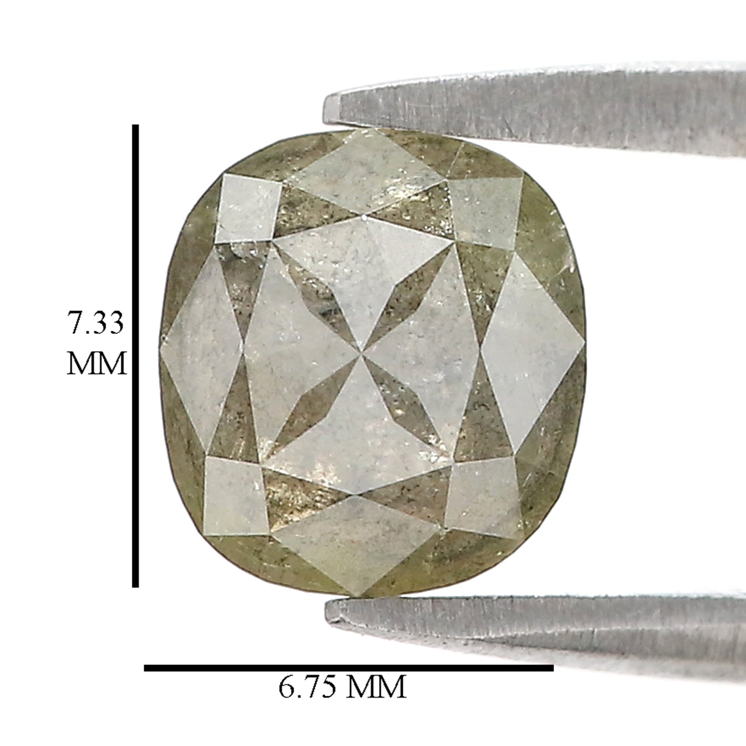 Natural Cushion Grey Diamond 1.65 CT Loose Rose Cut Grey Stone 7.35 MM Rustic Diamond Cushion Diamond For Custom Engagement Ring L3631