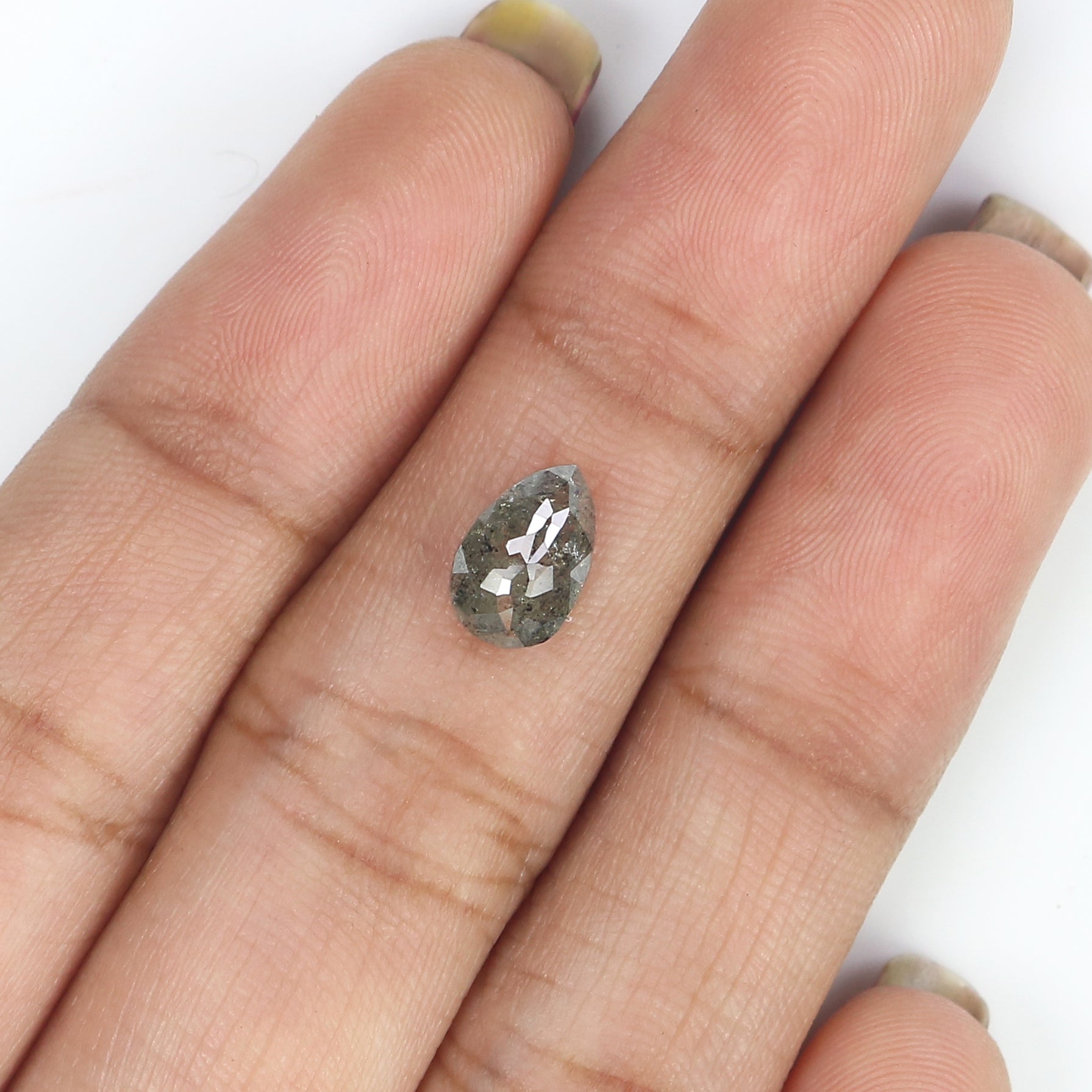 1.13 CT Natural Loose Pear Shape Diamond Salt And Pepper Pear Rose Cut Diamond 8.30 MM Black Grey Color Pear Shape Rose Cut Diamond QL3024