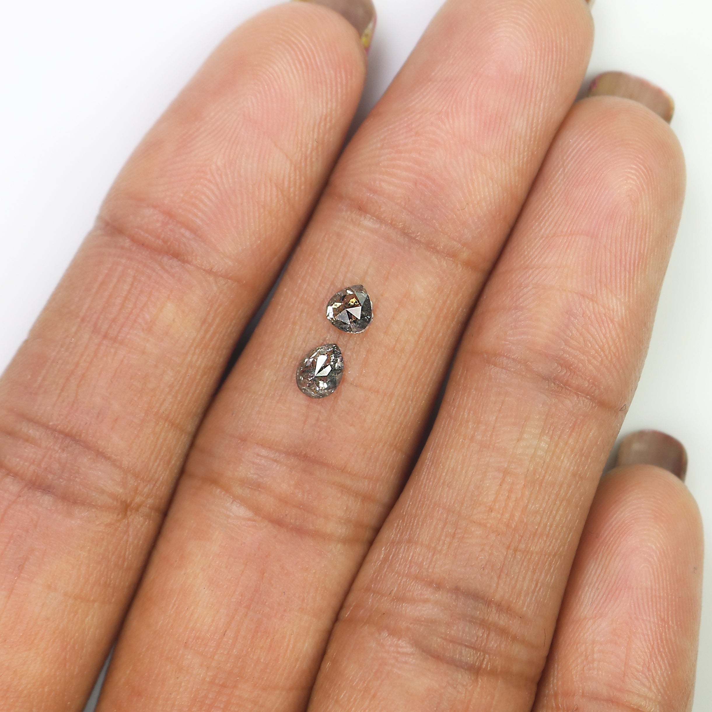 0.43 CT Natural Loose Pear Cut Pair Diamond Salt And Pepper Pear Shape Diamond 3.85 MM Natural Black Grey Color Pear Rose Cut Diamond KQ2478