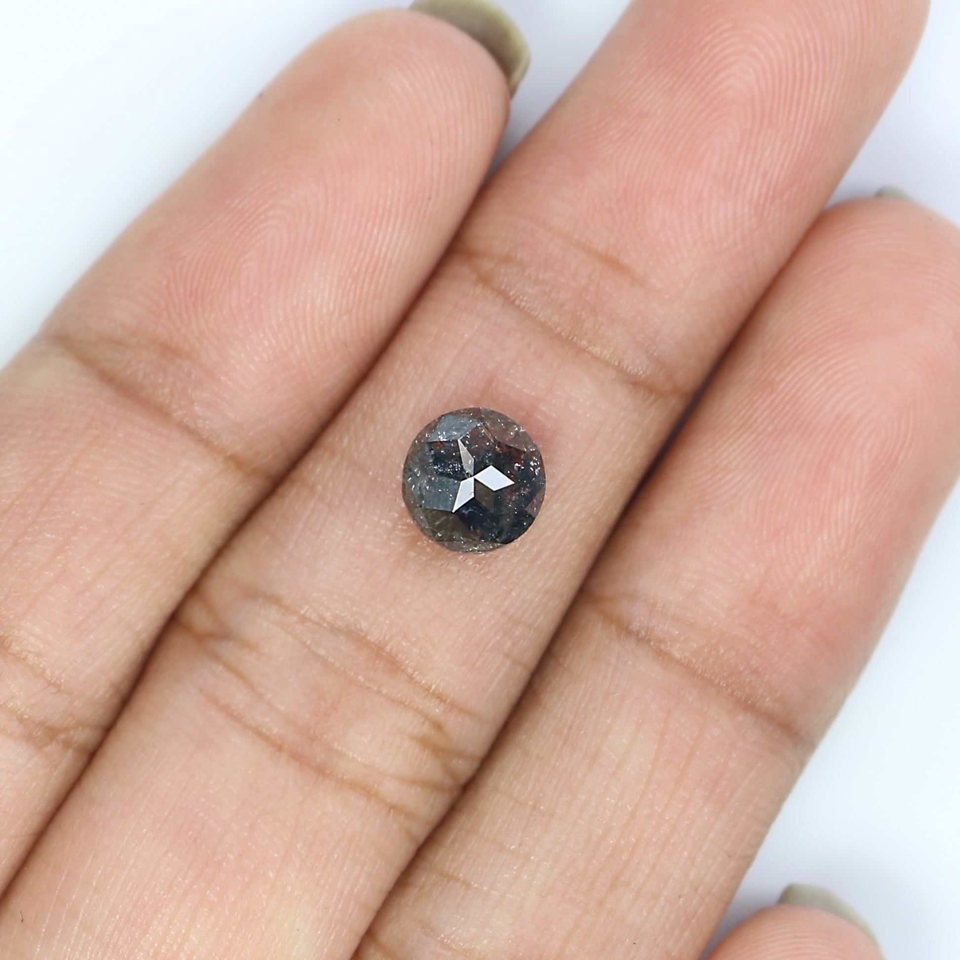 1.17 Ct Natural Loose Round Rose Cut Diamond Salt And Pepper Round Shape Diamond 6.60 MM Natural Black Grey Round Rose Cut Diamond KQ2718