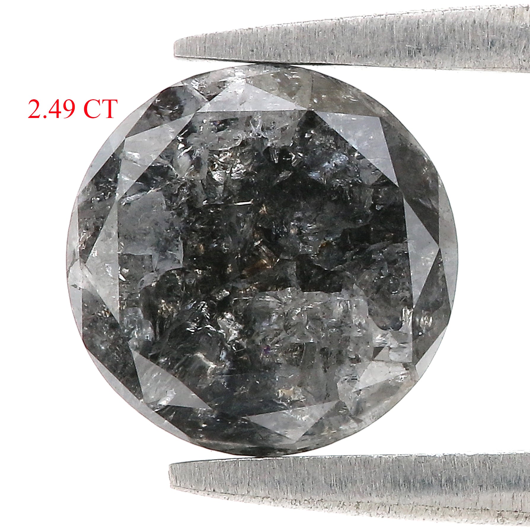 Natural Round Salt and Pepper Diamond 2.49 CT Loose Round Rose Cut Black Grey Stone 8.15 MM Rustic Diamond For Custom Engagement Ring L3683