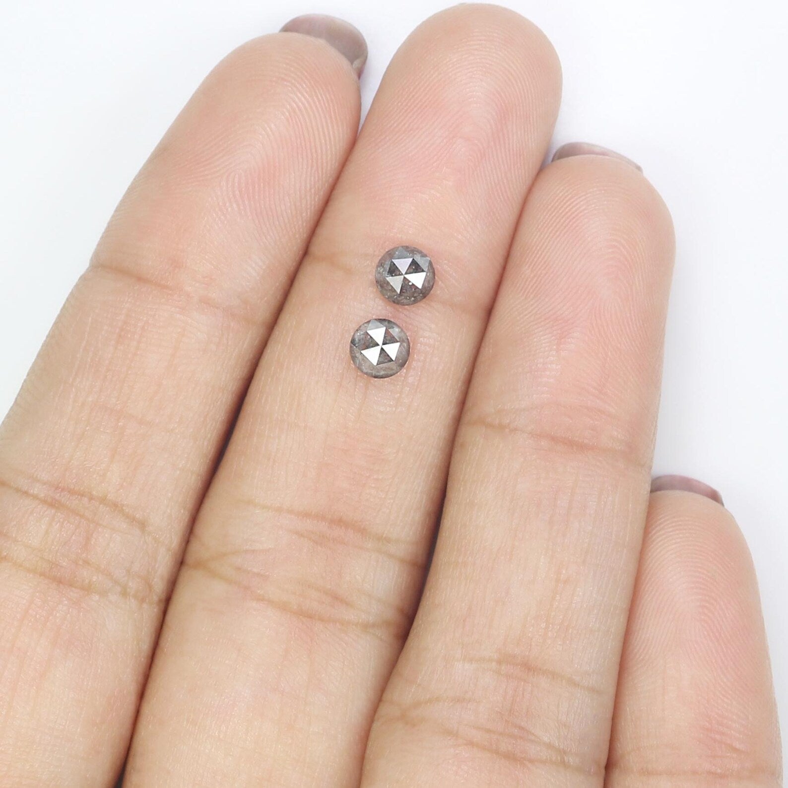 0.76 CT Natural Loose Round Cut Pair Diamond Salt And Pepper Round Diamond 4.25 MM Natural Black Gray Color Round Rose Cut Diamond NQ2343