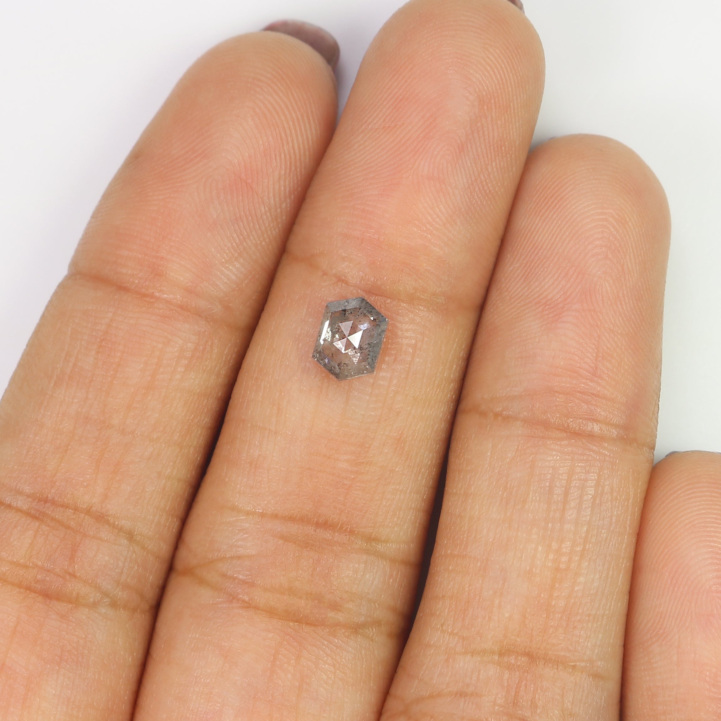 0.67 CT Natural Loose Hexagon Shape Diamond Salt And Pepper Hexagon Cut Diamond 6.05 MM Natural Black Grey Hexagon Rose Cut Diamond LQ1456