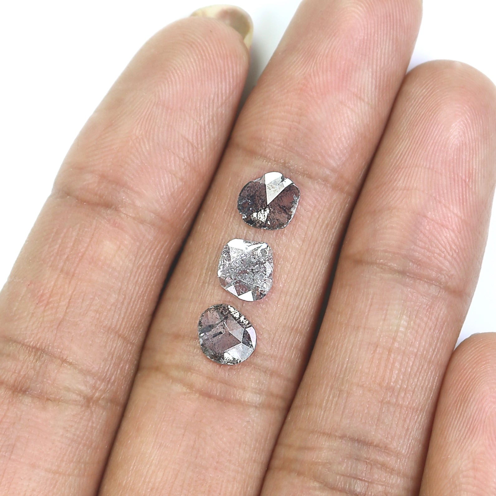 0.99 CT Natural Loose Slice Shape Diamond Salt And Pepper Slice Uncut Diamond 6.65 MM Natural Black Grey Diamond Irregular Cut Diamond L3561
