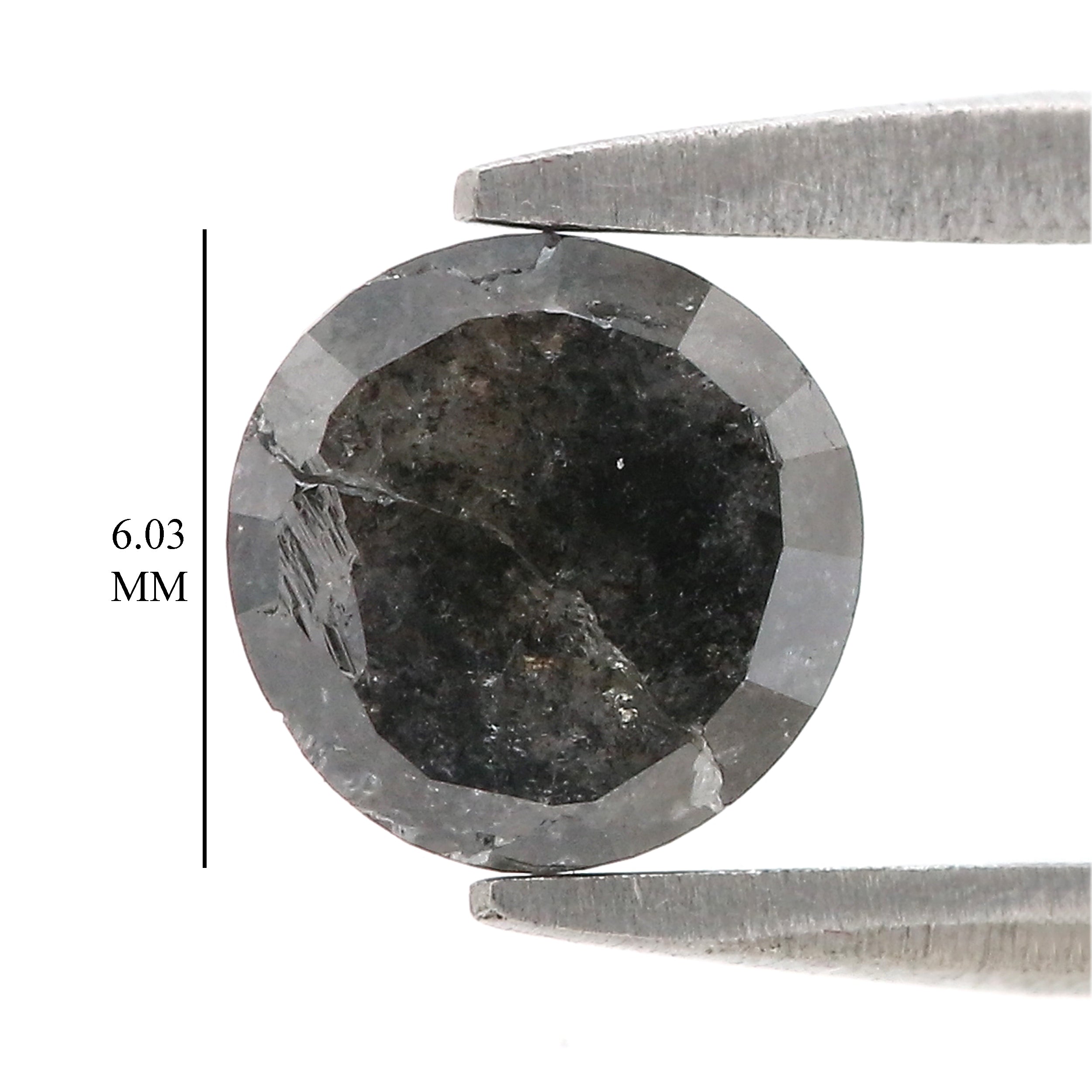 Natural Round Salt and Pepper Diamond 1.18 CT Loose Rose Cut Black Grey Stone 6.03 MM Rustic Diamond For Custom Engagement Ring L3687