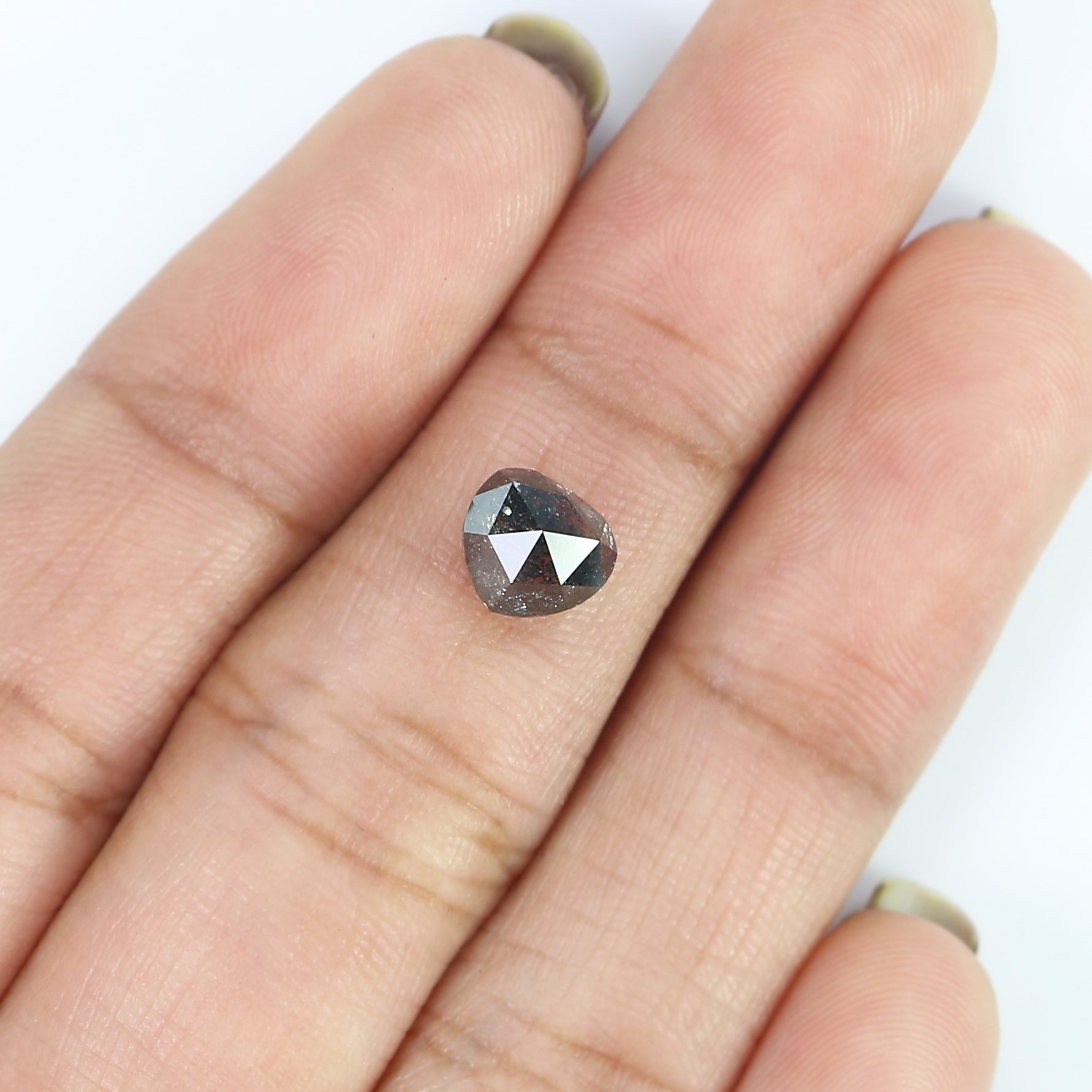 1.36 CT Natural Loose Heart Shape Diamond Salt And Pepper Heart Rose Cut Diamond 6.50 MM Black Grey Color Heart Cut Rose Cut Diamond QL5092