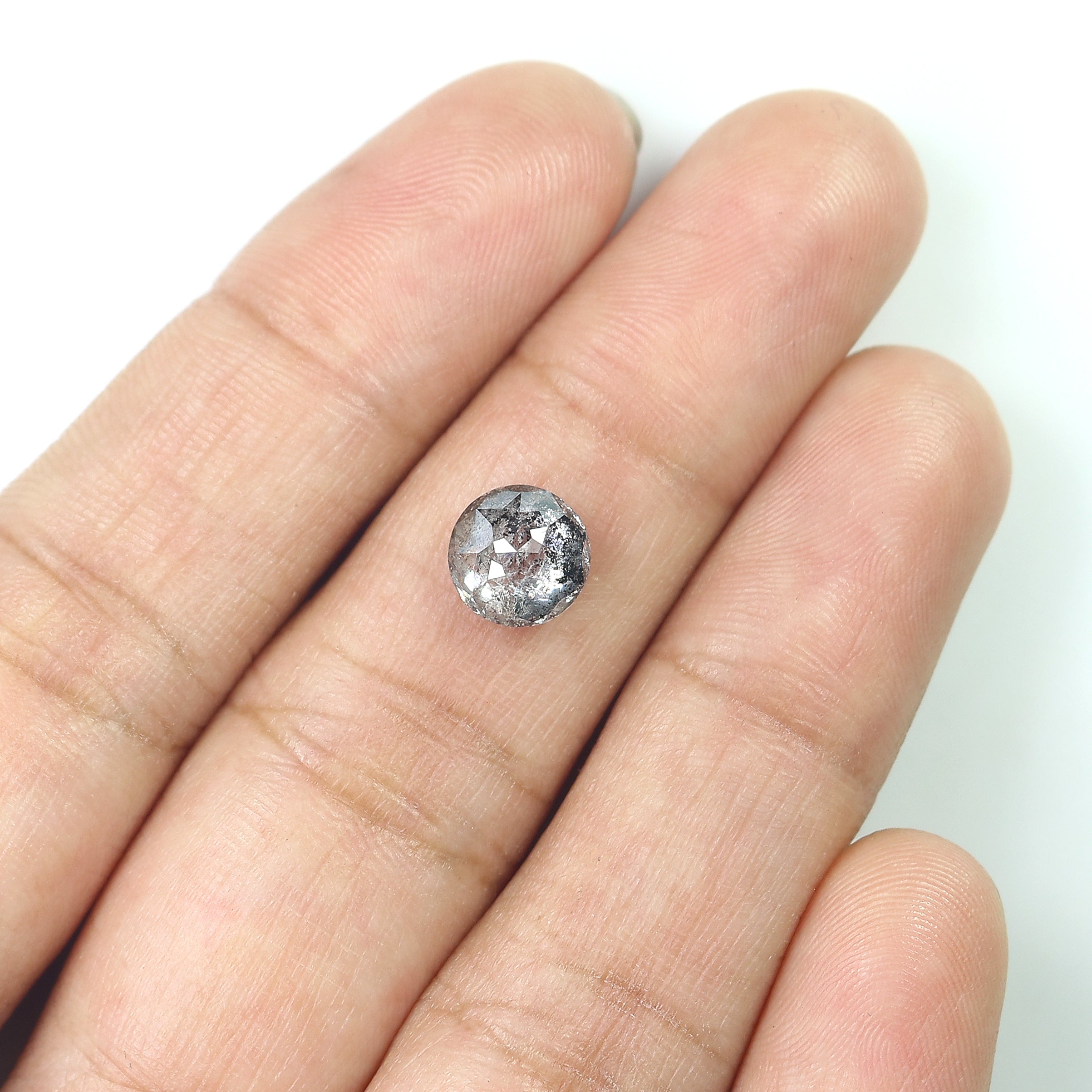 1.70 Ct Natural Loose Round Rose Cut Diamond Black Grey Color Rose Cut Diamond 7.30 MM Natural Loose Salt And Pepper Rose Cut Diamond QL882