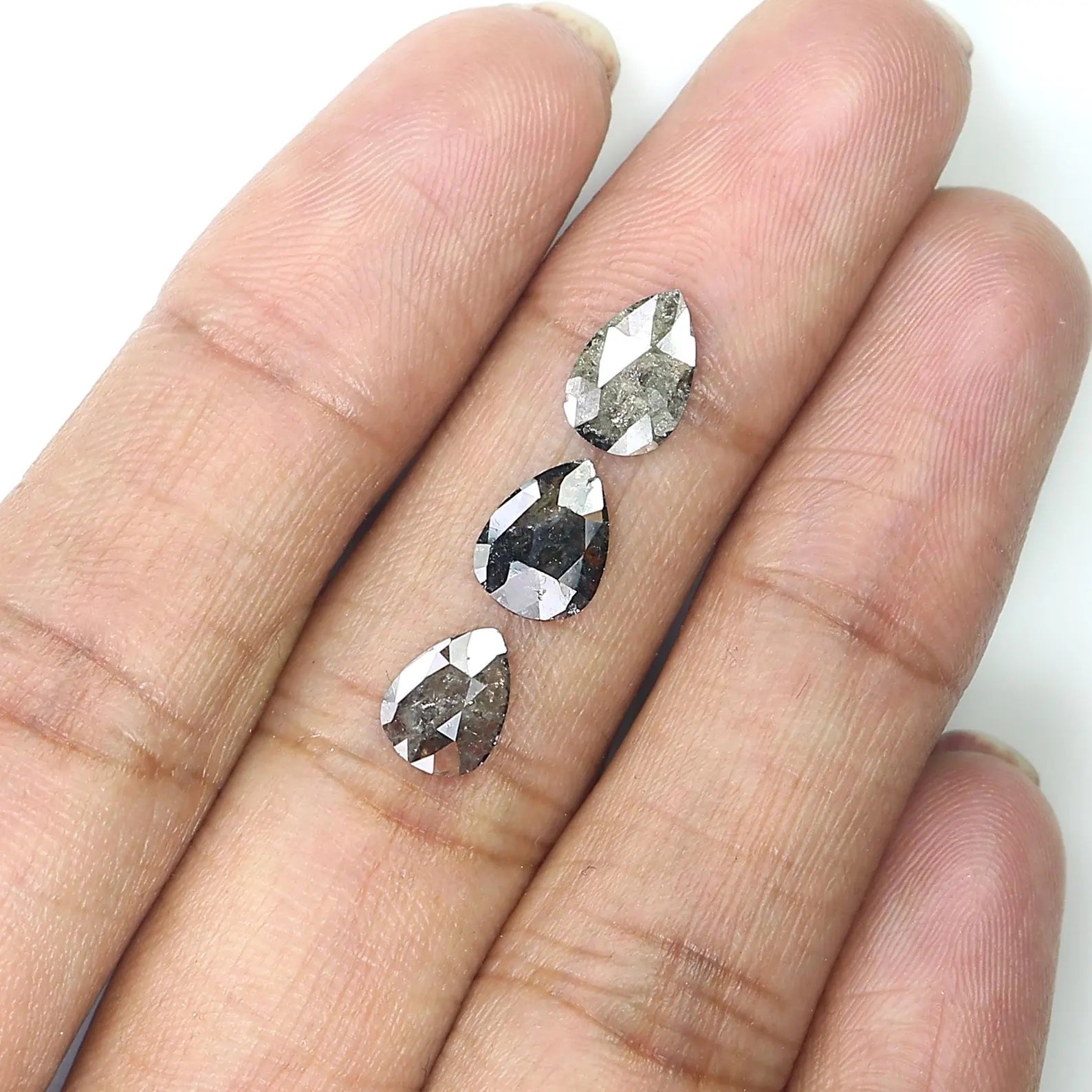 1.92 CT Natural Loose Pear Shape Diamond Salt And Pepper Pear Diamond 8.60 MM Natural Loose Black Grey Color Pear Rose Cut Diamond NQ2551