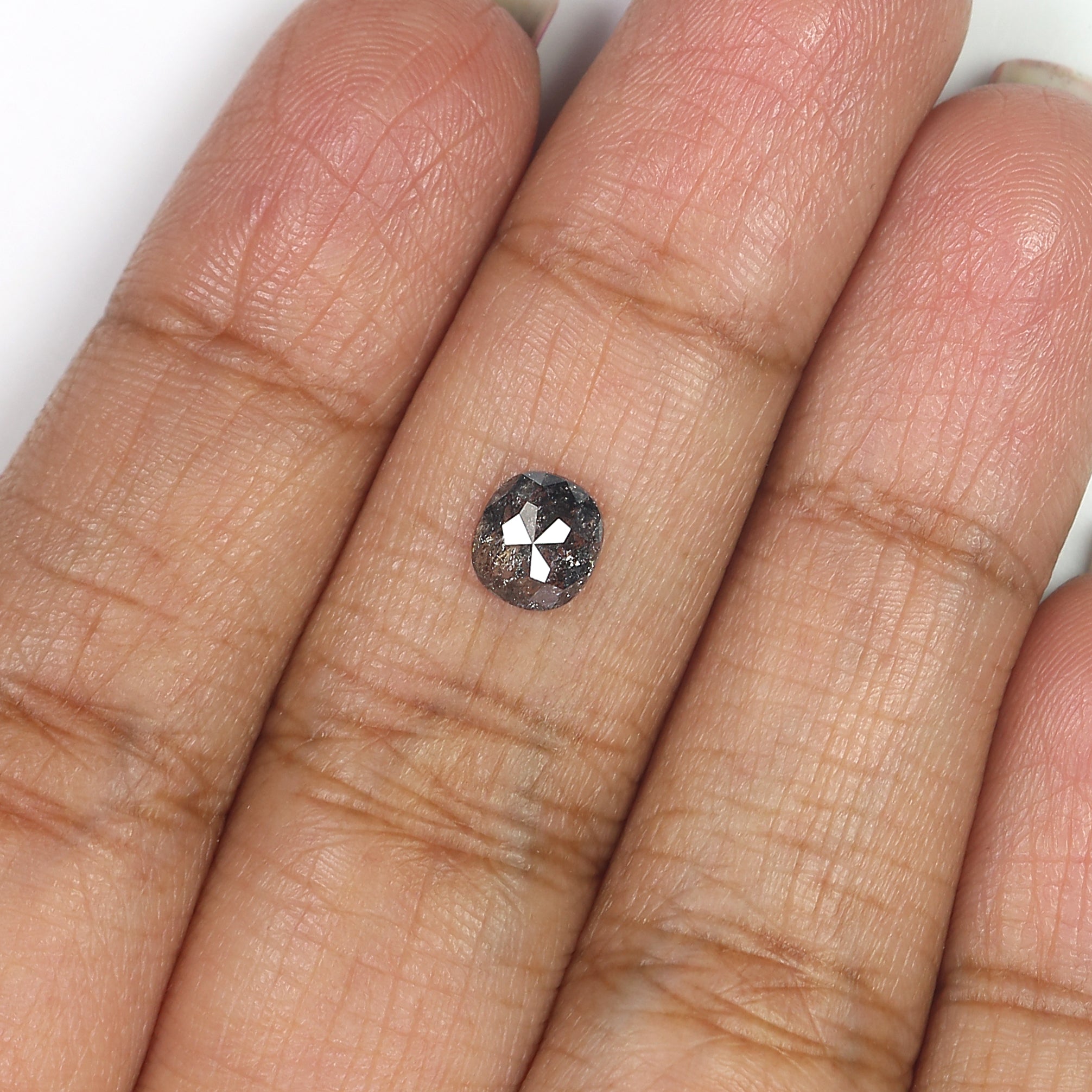 0.80 CT Natural Loose Cushion Shape Diamond Salt And Pepper Cushion Diamond 5.95 MM Black Grey Color Cushion Shape Rose Cut Diamond QL762