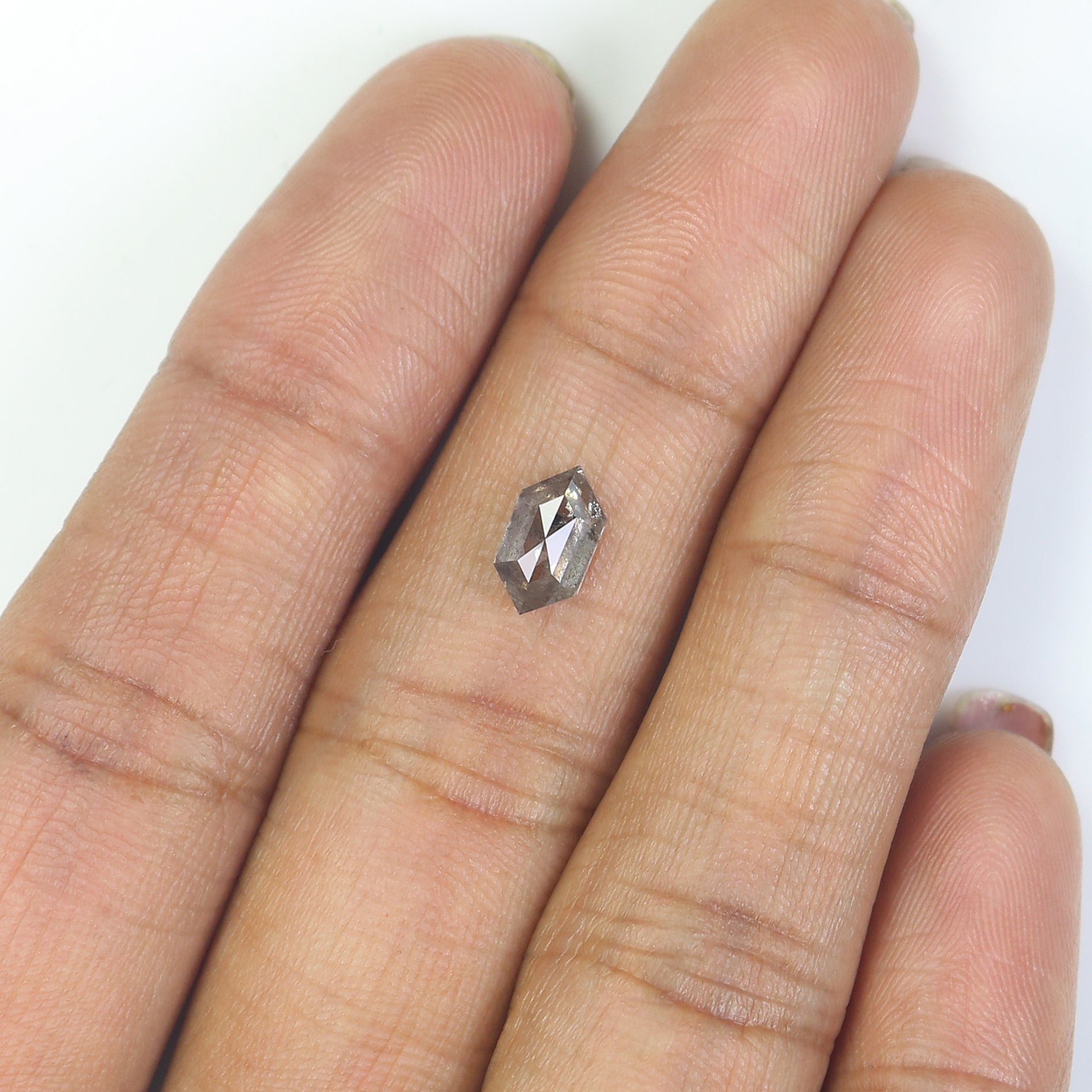 1.12 CT Natural Loose Hexagon Shape Diamond Salt And Pepper Hexagon Diamond 8.20 MM Natural Black Grey Color Hexagon Rose Cut Diamond L3502