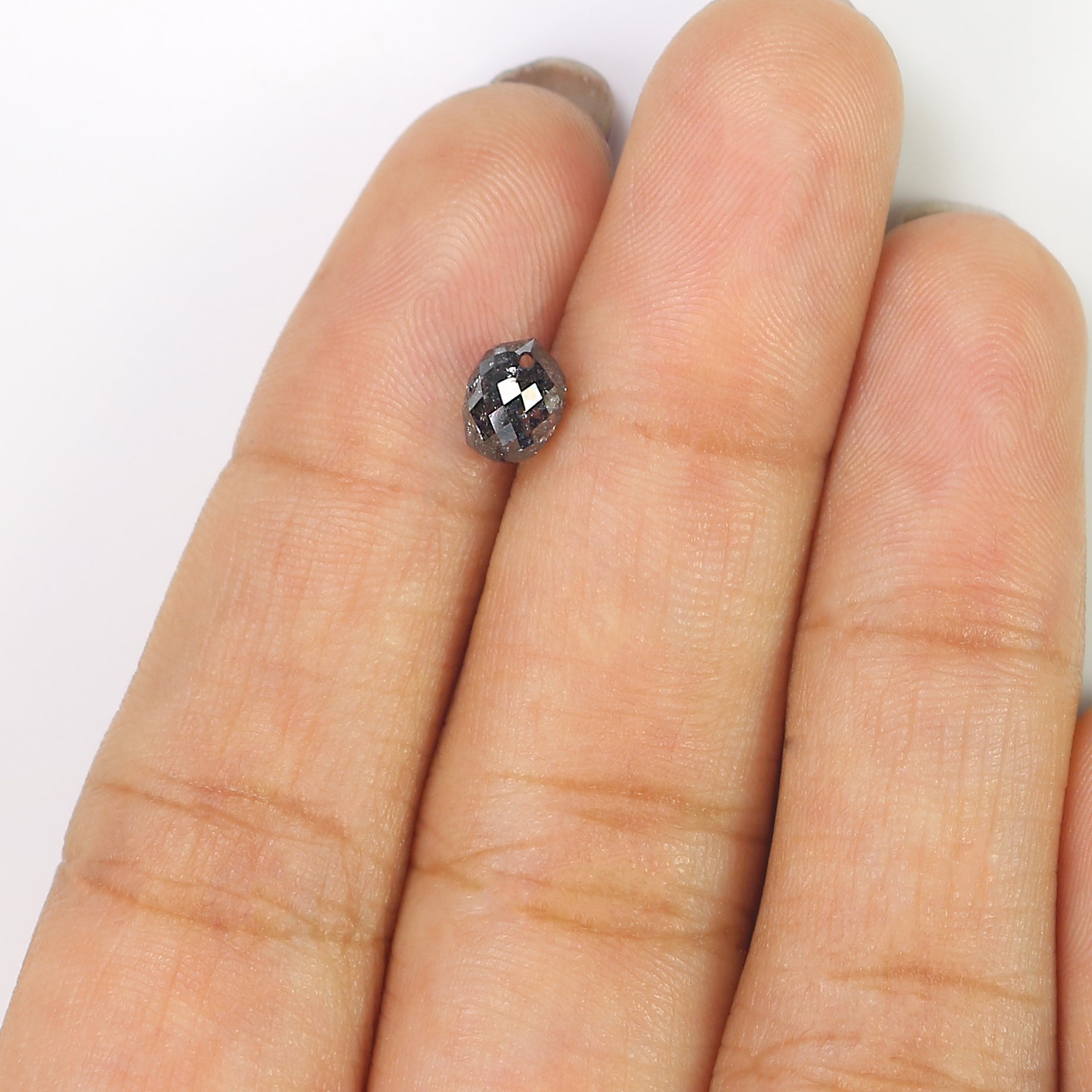 1.20 CT Natural Loose Briolette Shape Diamond Salt And Pepper Drop Cut Diamond 6.20 MM Natural Black Grey Color Drop Rose Cut Diamond LQ5676