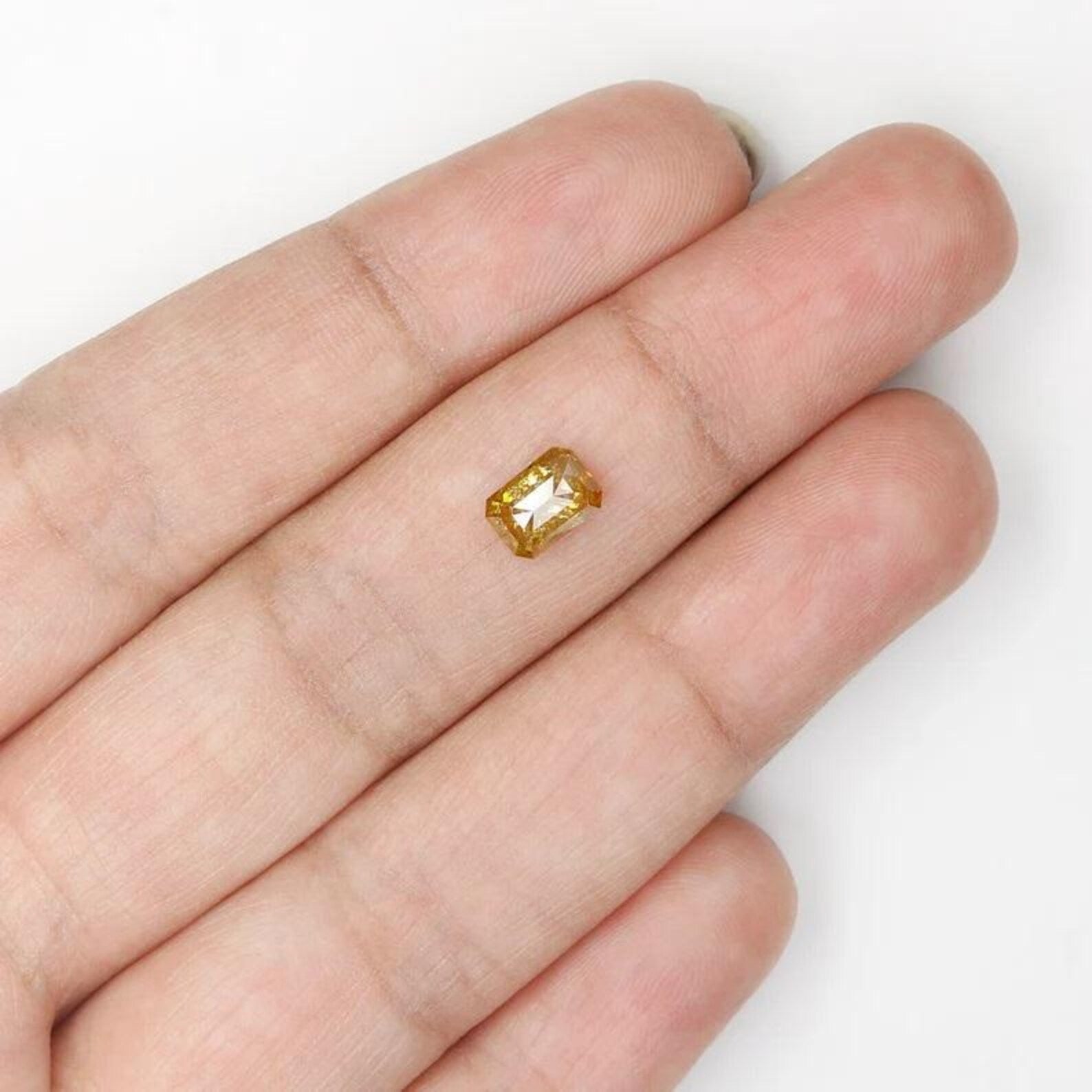 0.88 CT Natural Loose Emerald Shape Diamond Yellow Color Emerald Diamond 6.35 MM Natural Loose Yellow Color Emerald Rose Cut Diamond NQ1075