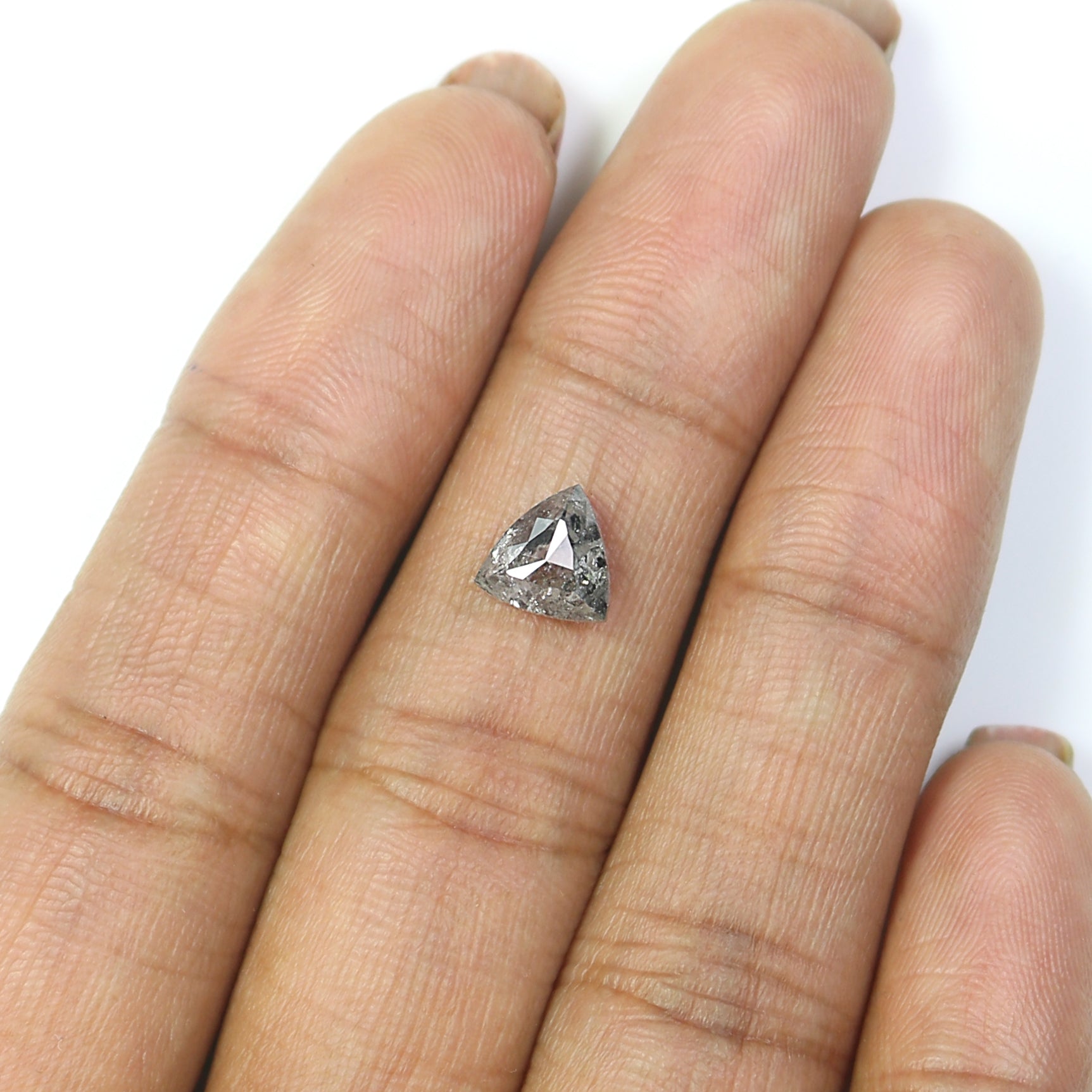 1.62 CT Natural Loose Triangle Shape Diamond Salt And Pepper Triangle Cut Diamond 7.05 MM Black Grey Color Triangle Rose Cut Diamond L3538