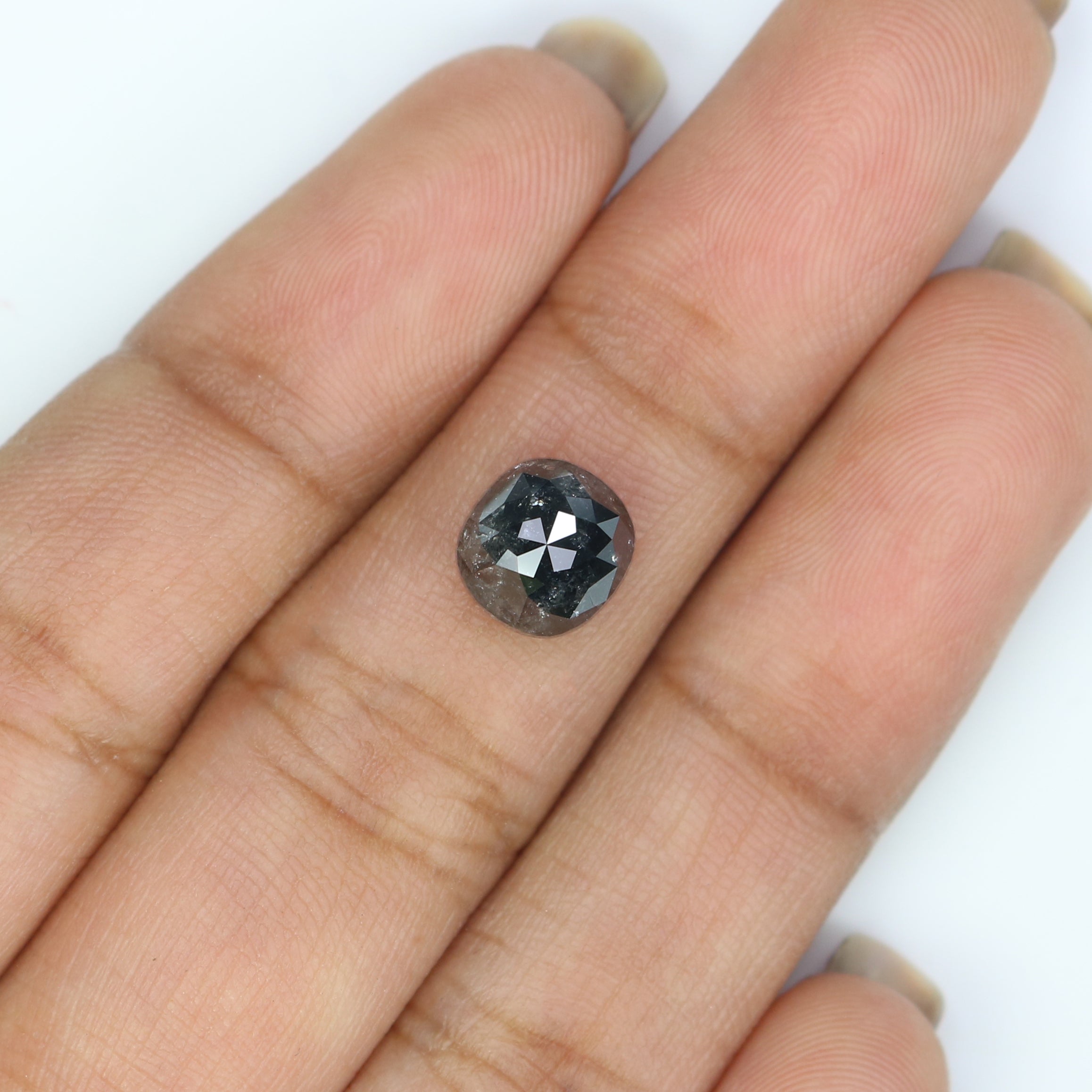 2.66 CT Natural Loose Cushion Shape Diamond Salt And Pepper Cushion Shape Diamond 7.60 MM Black Grey Color Cushion Rose Cut Diamond LQ2835