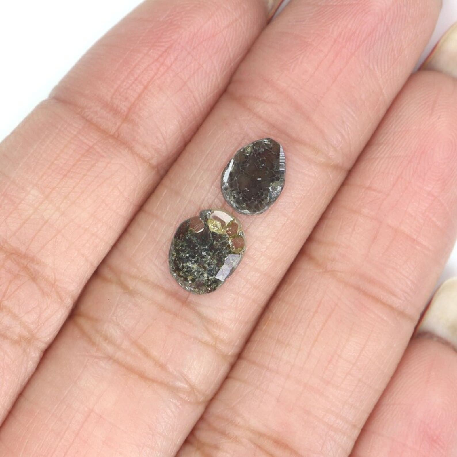 1.31 CT Natural Loose Slice Shape Diamond Salt And Pepper Irregular Cut Diamond 7.55 MM Natural Black Grey Color Slice Cut Diamond NQ2099