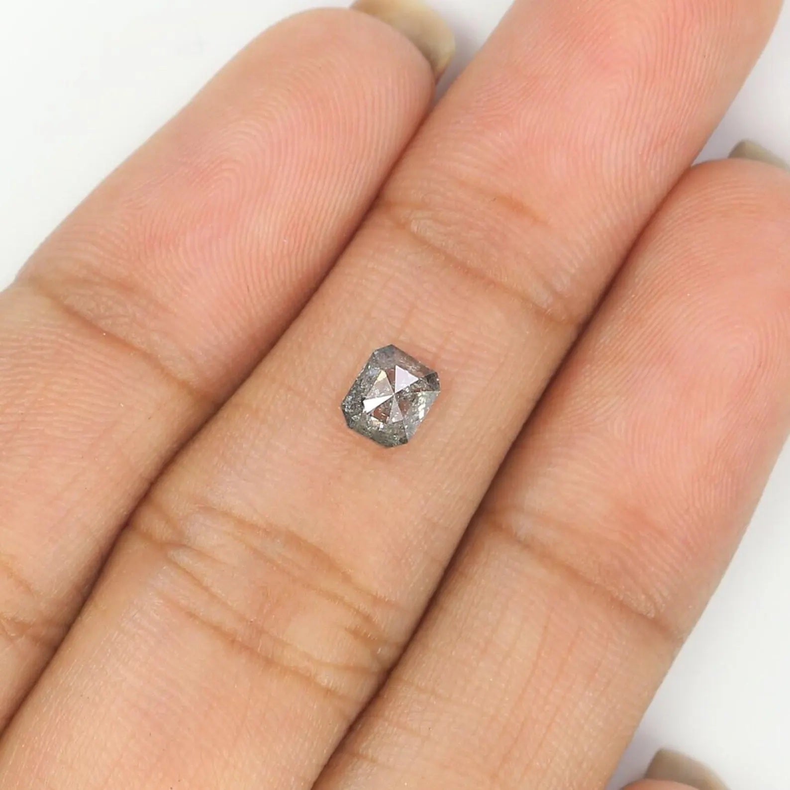 0.49 CT Natural Loose Emerald Shape Diamond Salt And Pepper Emerald Diamond 4.80 MM Natural Black Grey Color Emerald Rose Cut Diamond NQ8307