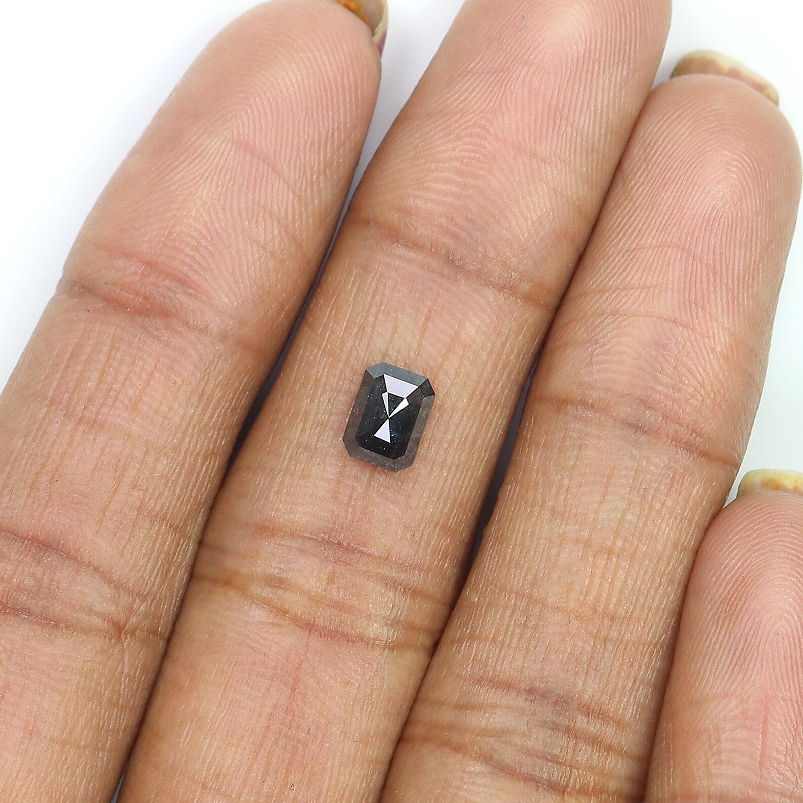 0.84 CT Natural Loose Emerald Shape Diamond Salt And Pepper Emerald Cut Diamond 6.20 MM Black Grey Color Emerald Rose Cut Diamond QN257