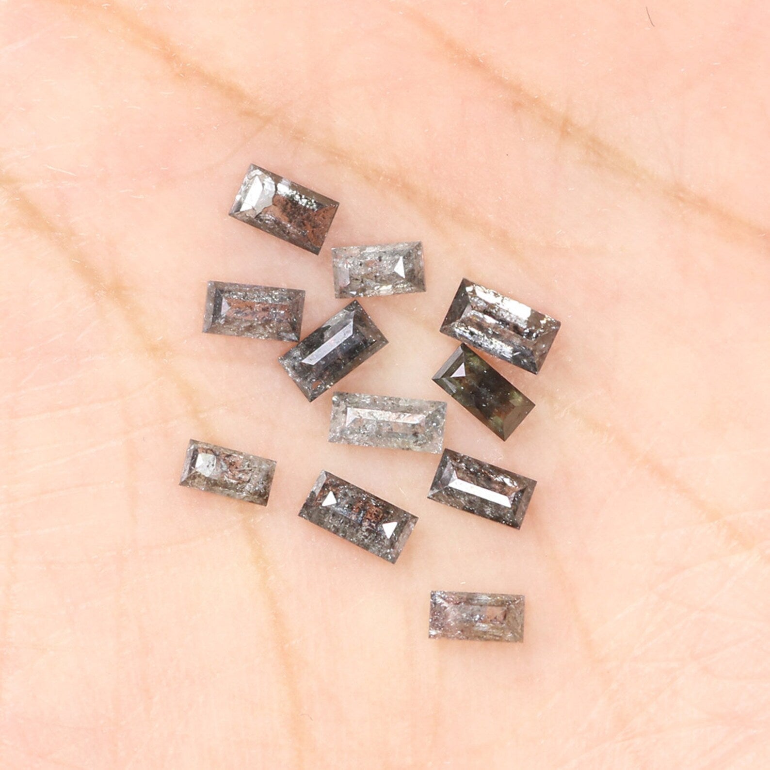 Natural Loose Baguette Salt And Pepper Diamond Black Grey Color 1.33 CT 3.50 MM Baguette Shape Rose Cut Diamond KDN1895