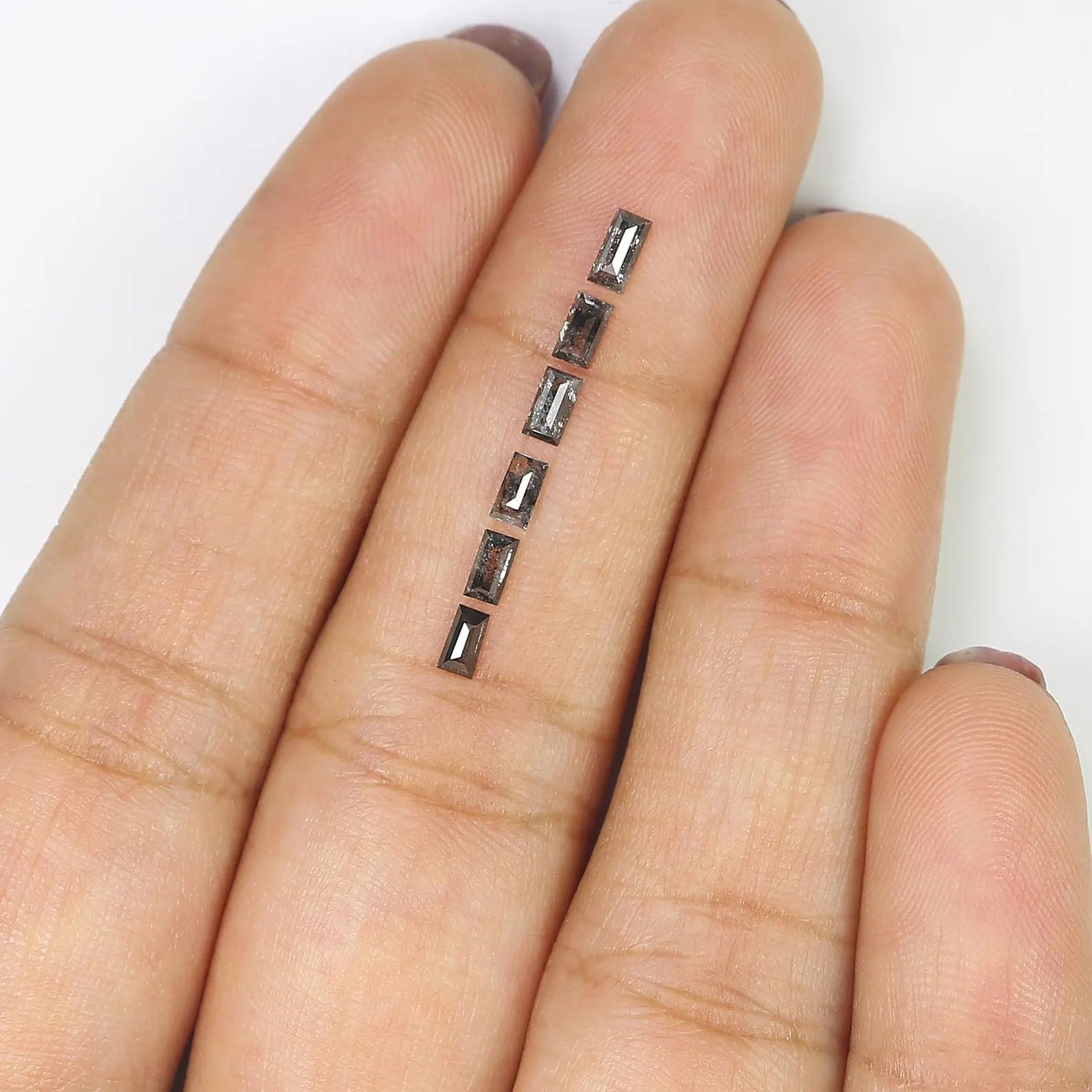 0.63 CT Natural Loose Baguette Diamond Salt And Pepper Baguette Diamond 4.10 MM Natural Black Grey Color Baguette Rose Cut Diamond NQ2413