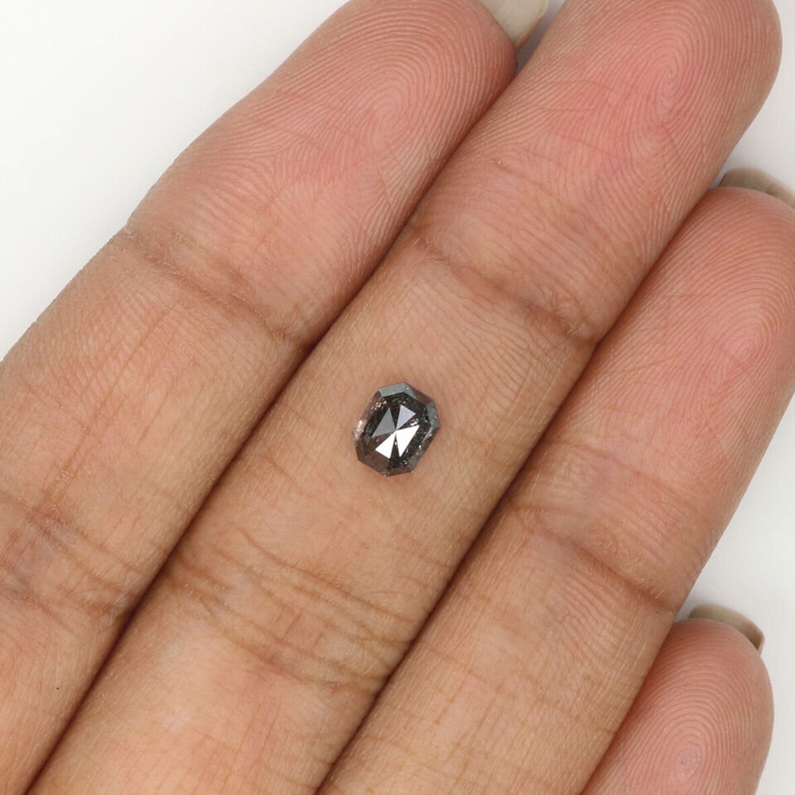 0.63 CT Natural Loose Emerald Shape Diamond Salt And Pepper Emerald Cut Diamond 5.45 MM Black Grey Color Emerald Rose Cut Diamond NQ1372