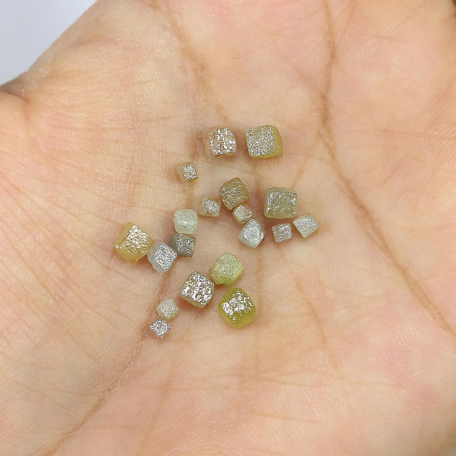 Natural Loose Rough Cube Shape Diamond Mix Color Diamond 2.00 to 4.00 MM 10 PCS Scoop Undrilled Uncut Rough Cube Irregular Cut Diamond Q126