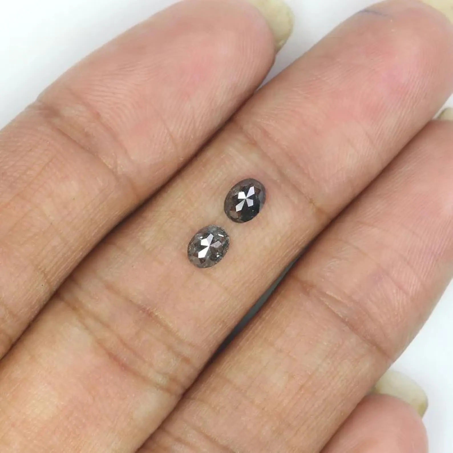 0.52 Ct Natural Loose Oval Shape Pair Diamond Salt And Pepper Oval Cut Diamond 4.70 MM Natural Black Gray Color Oval Rose Cut Diamond NQ2304